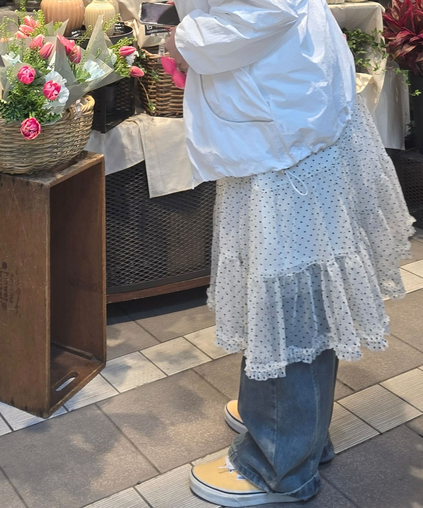 ドットアシメチュールスカート【アイボリー】