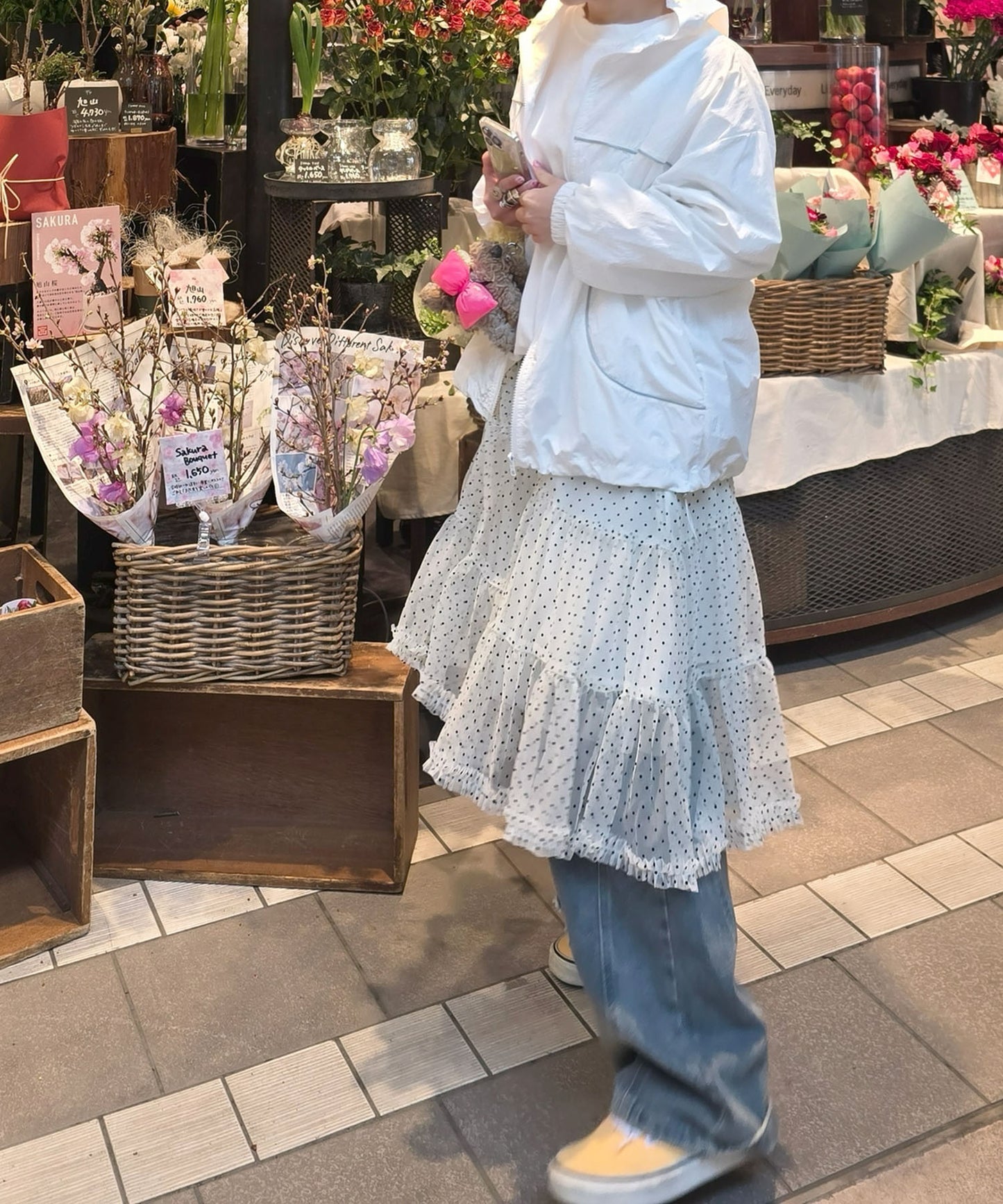 ドットアシメチュールスカート【アイボリー】