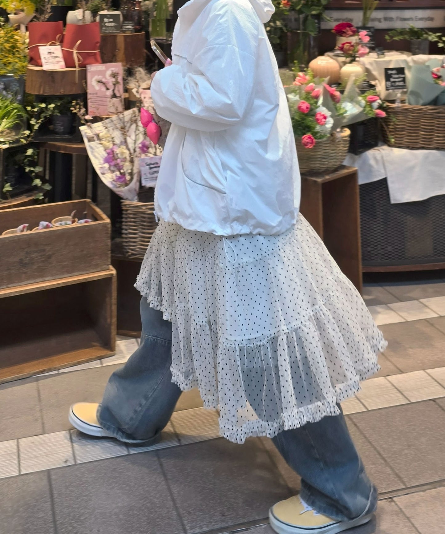 ドットアシメチュールスカート【アイボリー】