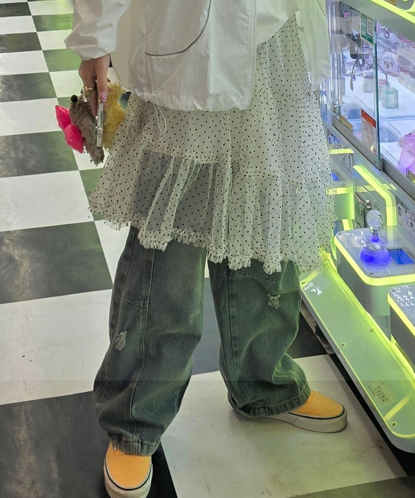 ドットアシメチュールスカート【アイボリー】