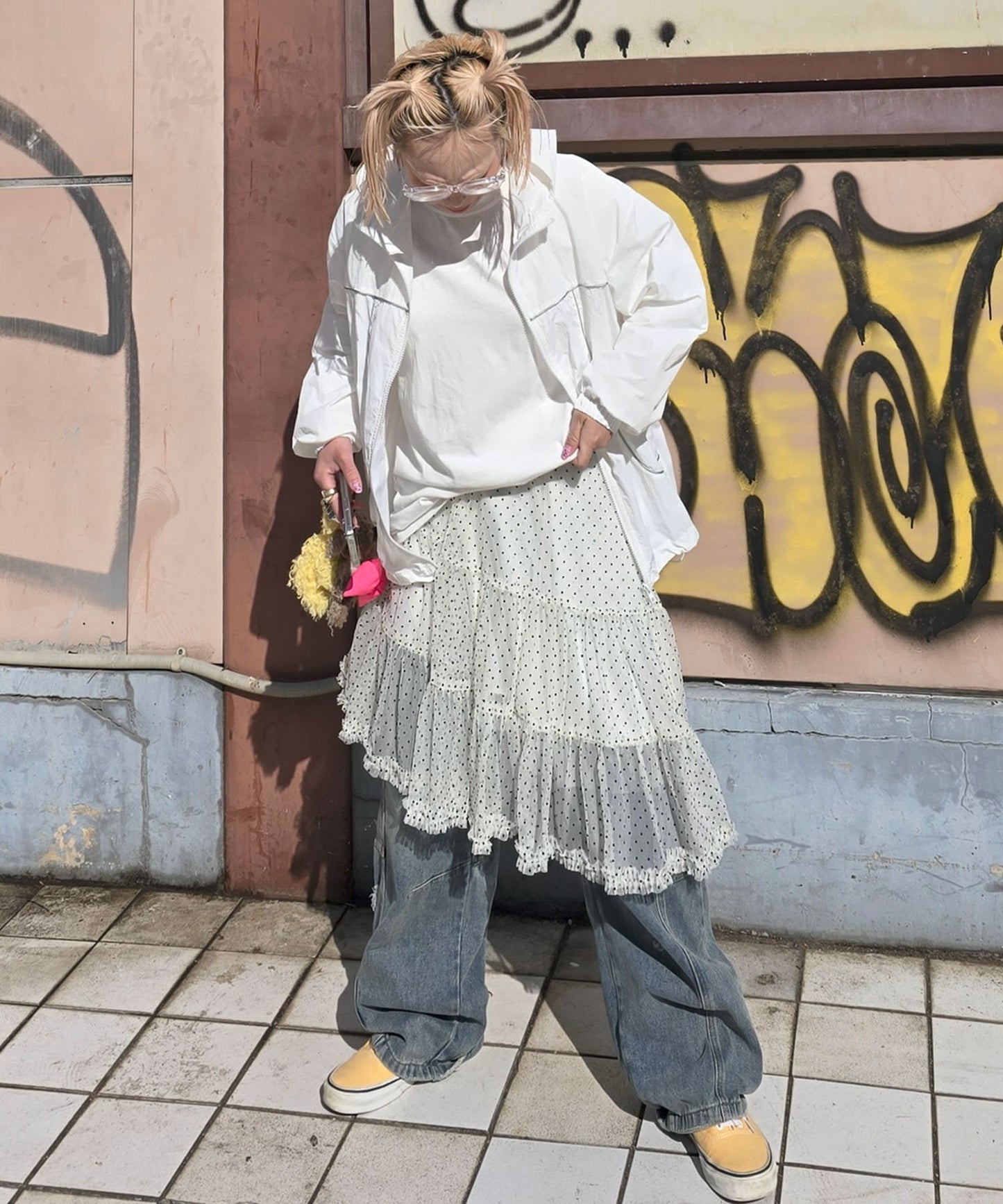 ドットアシメチュールスカート【アイボリー】