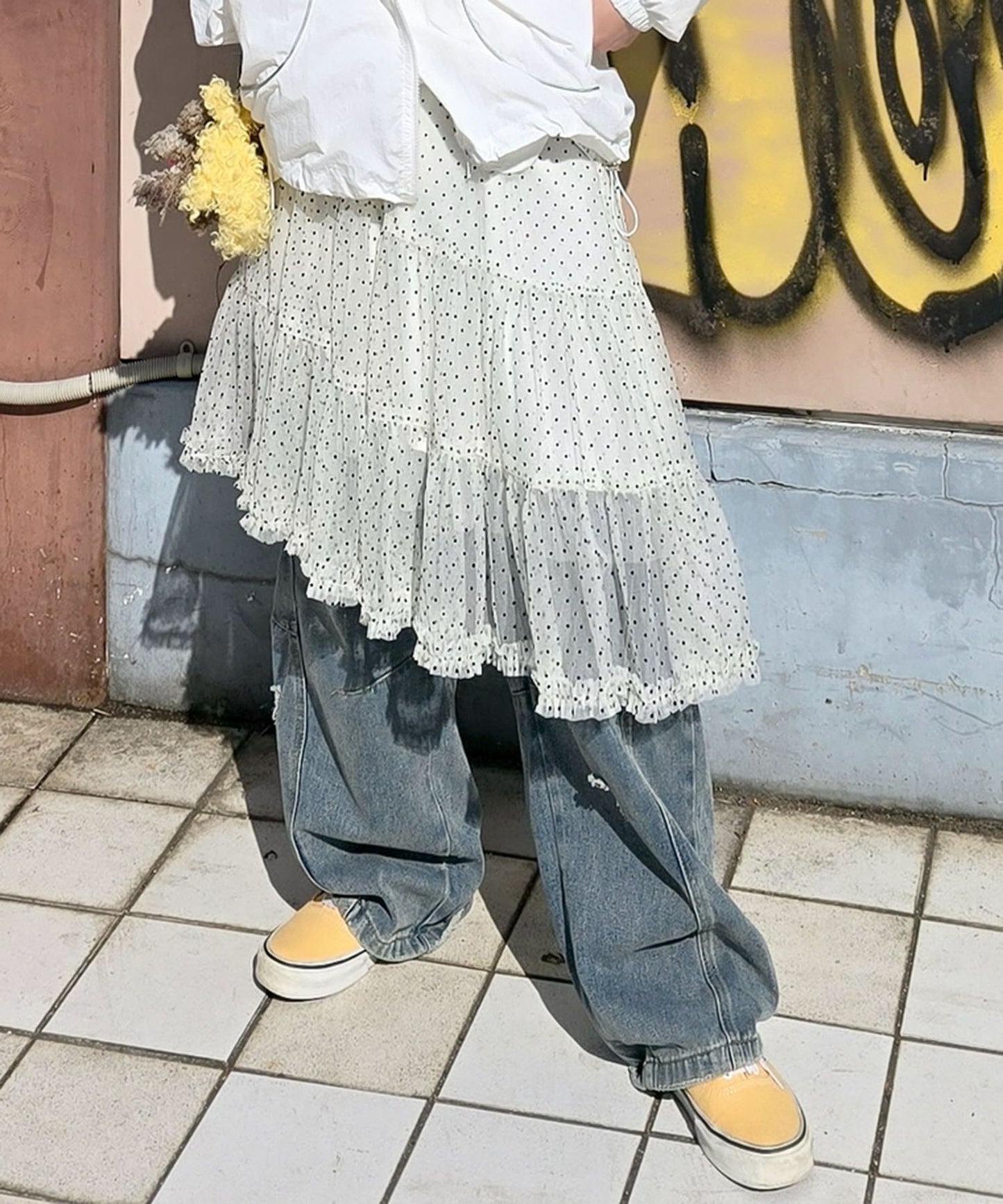 ドットアシメチュールスカート【アイボリー】