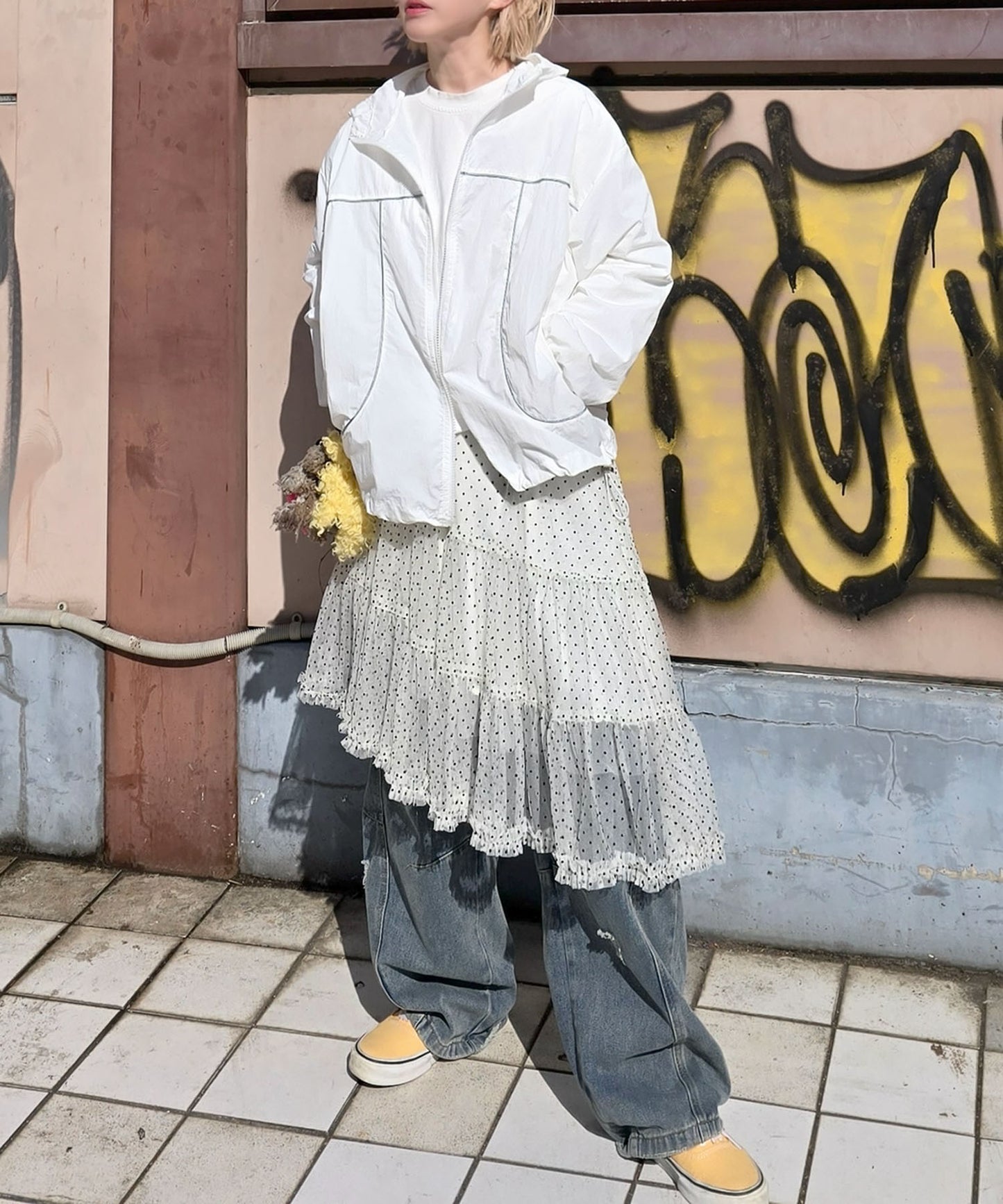 ドットアシメチュールスカート【アイボリー】