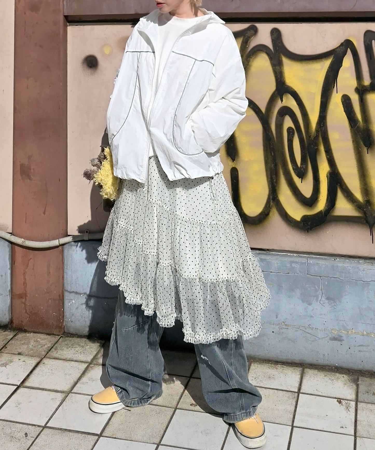 ドットアシメチュールスカート【アイボリー】