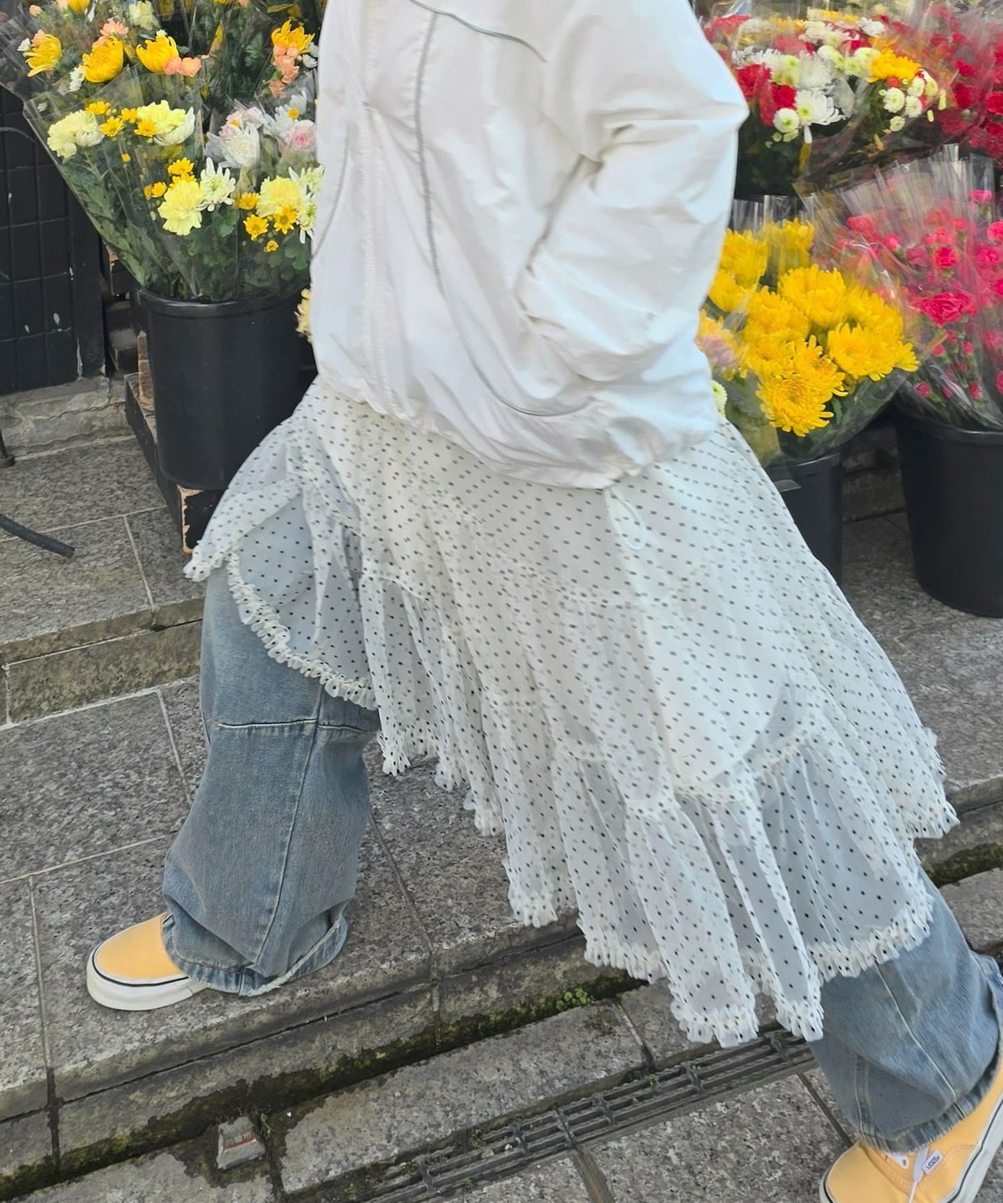 ドットアシメチュールスカート【アイボリー】