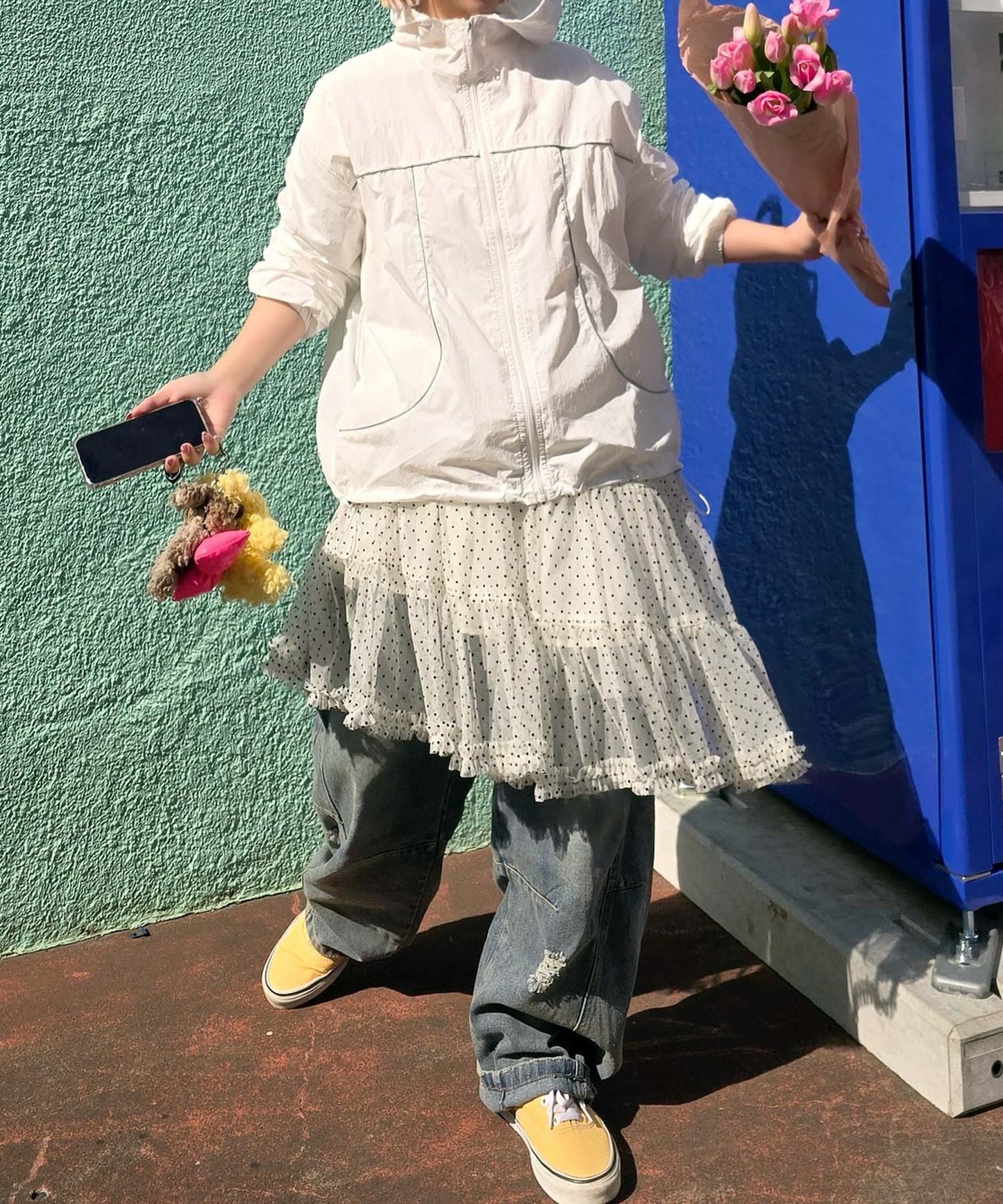 ドットアシメチュールスカート【アイボリー】