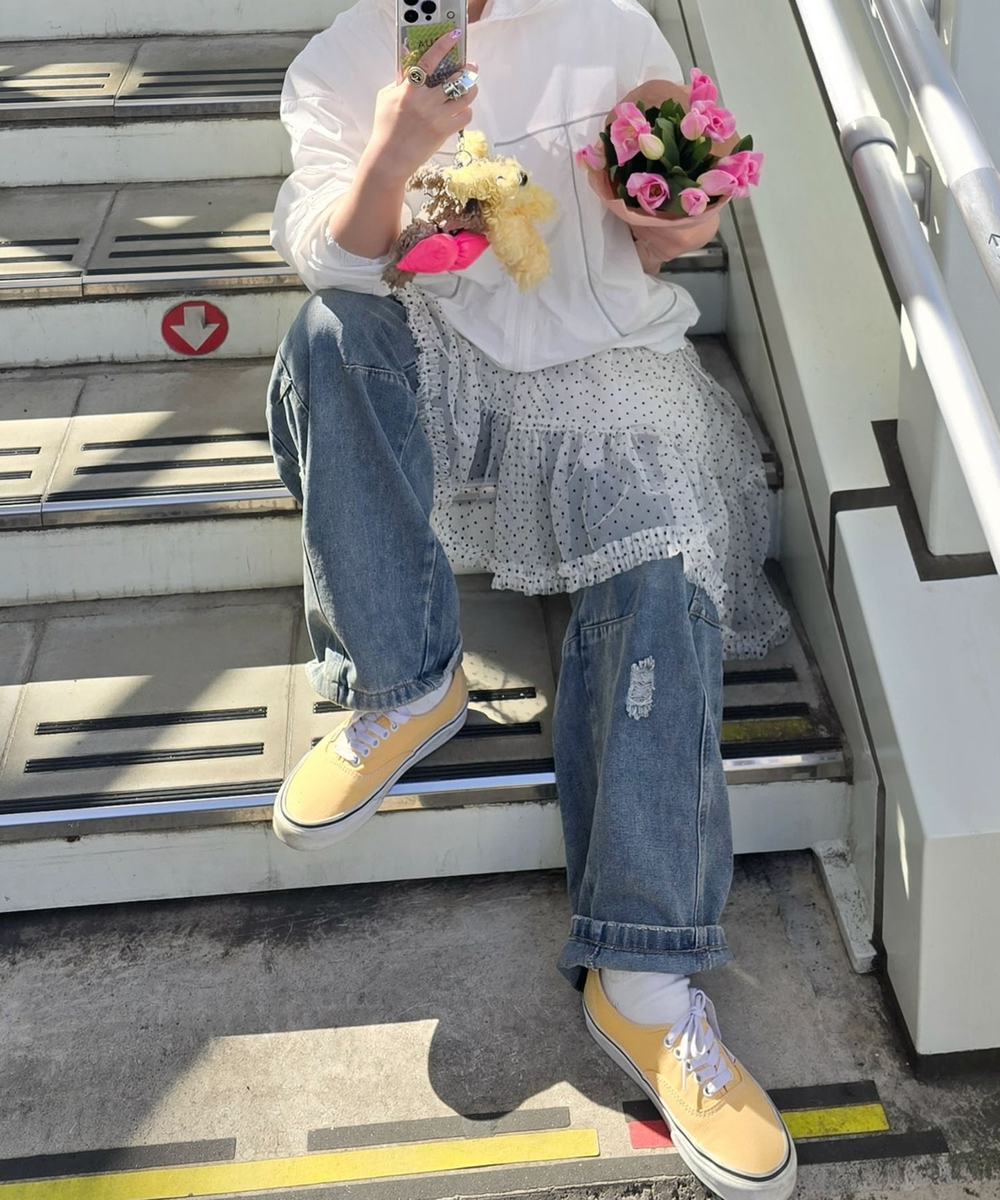 ドットアシメチュールスカート【アイボリー】