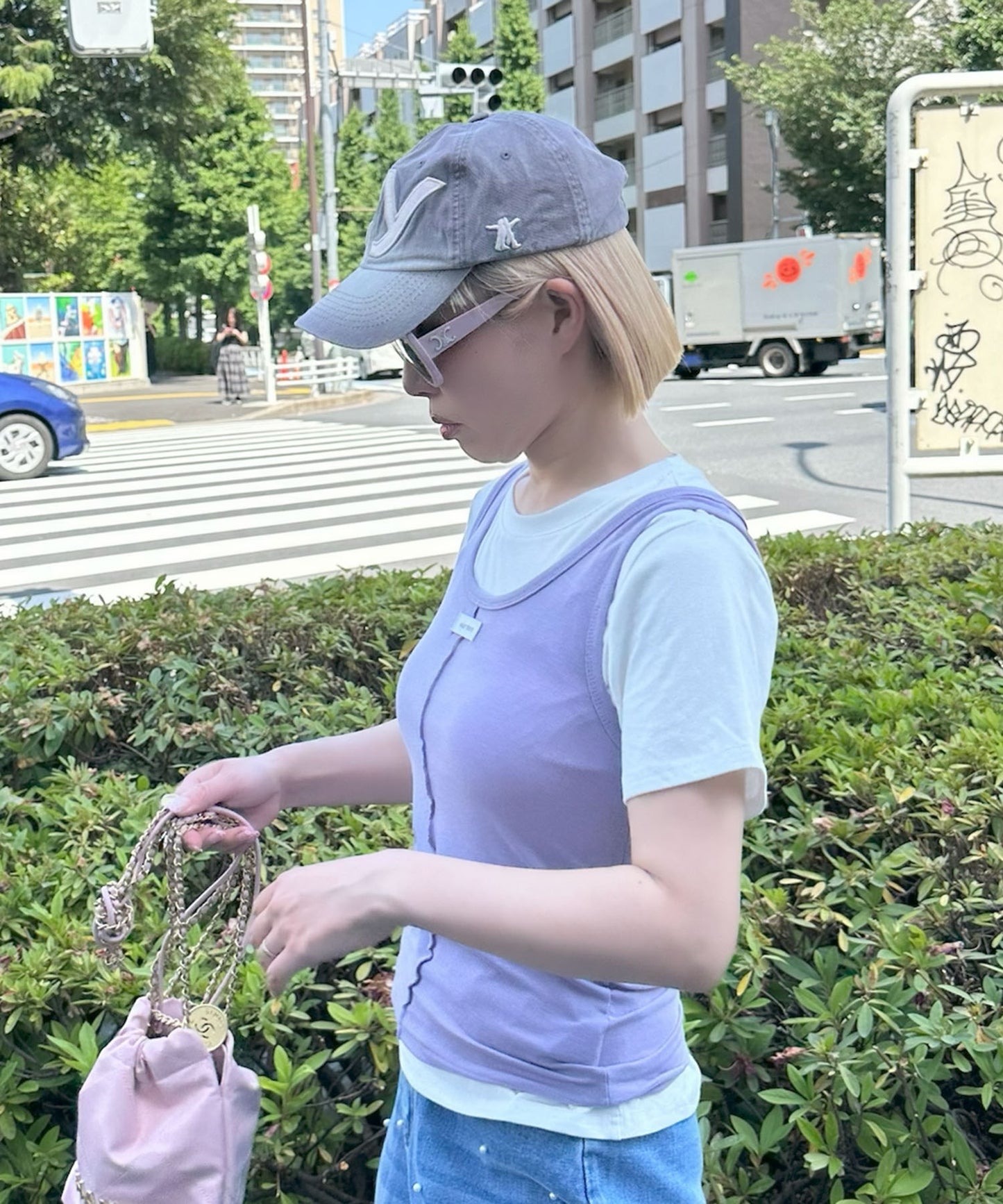 タンクと半袖Tの便利な２枚セット【ラベンダー】