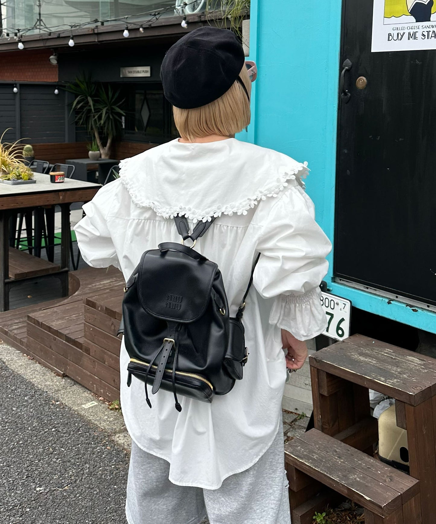 お花モチーフBig衿ブラウス【オフホワイト】