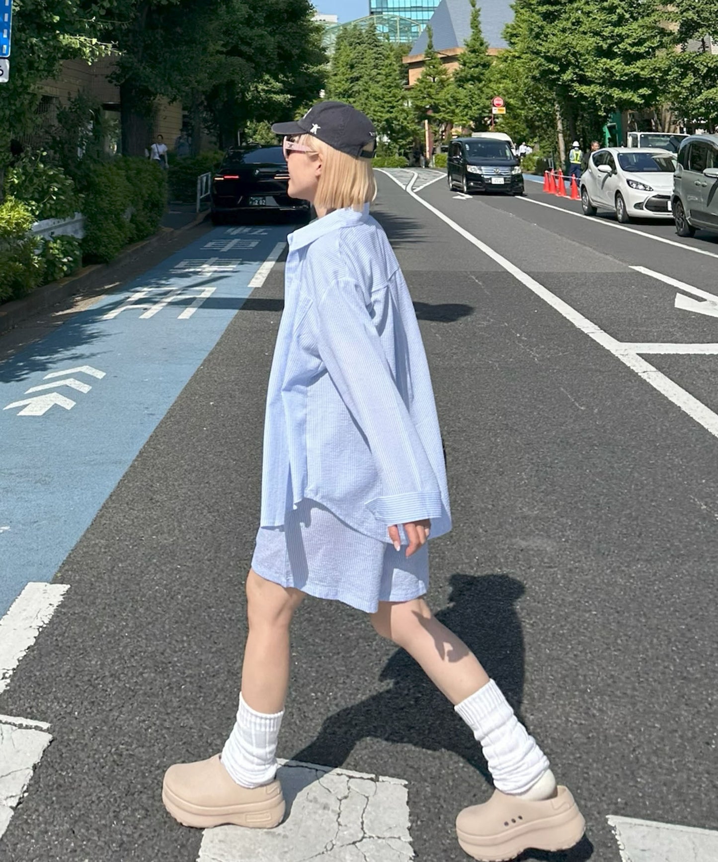 ラフなシャツ＆ショーパンセット【サックスブルー】