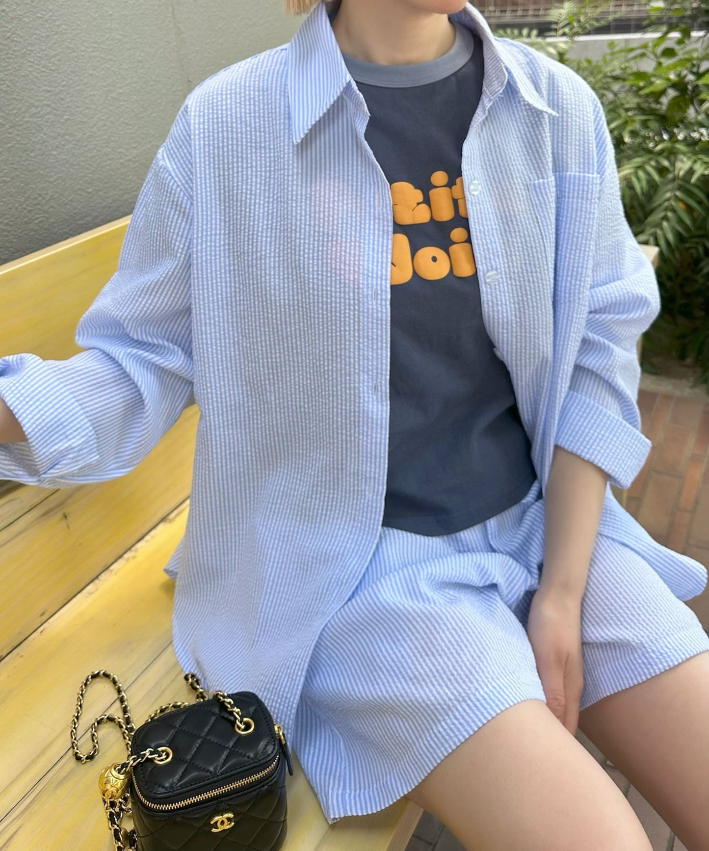 ラフなシャツ＆ショーパンセット【サックスブルー】