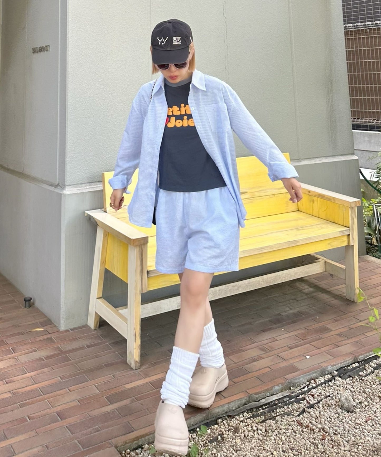 ラフなシャツ＆ショーパンセット【サックスブルー】