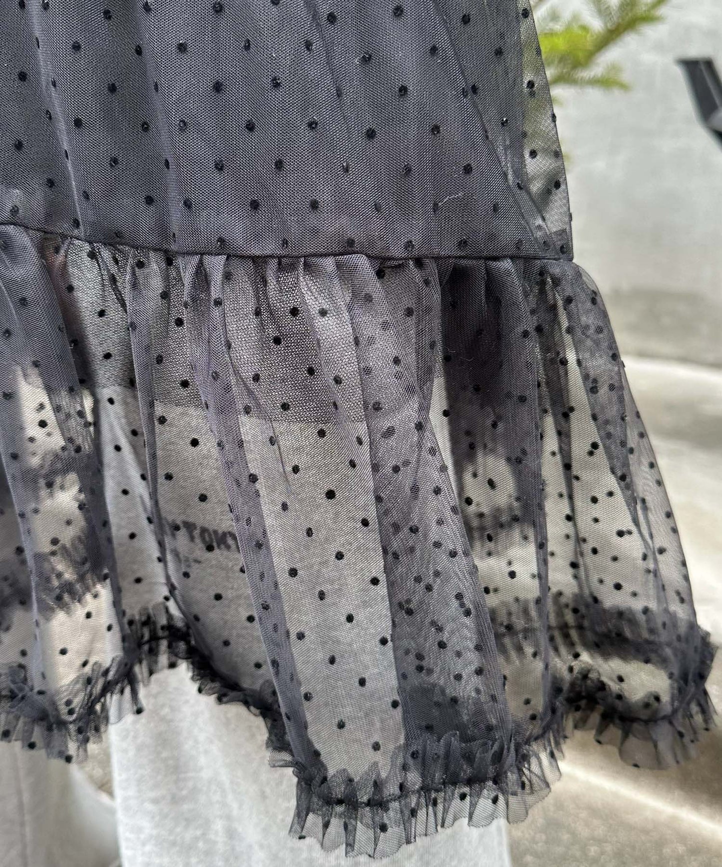 ドットアシメチュールスカート【ブラック】