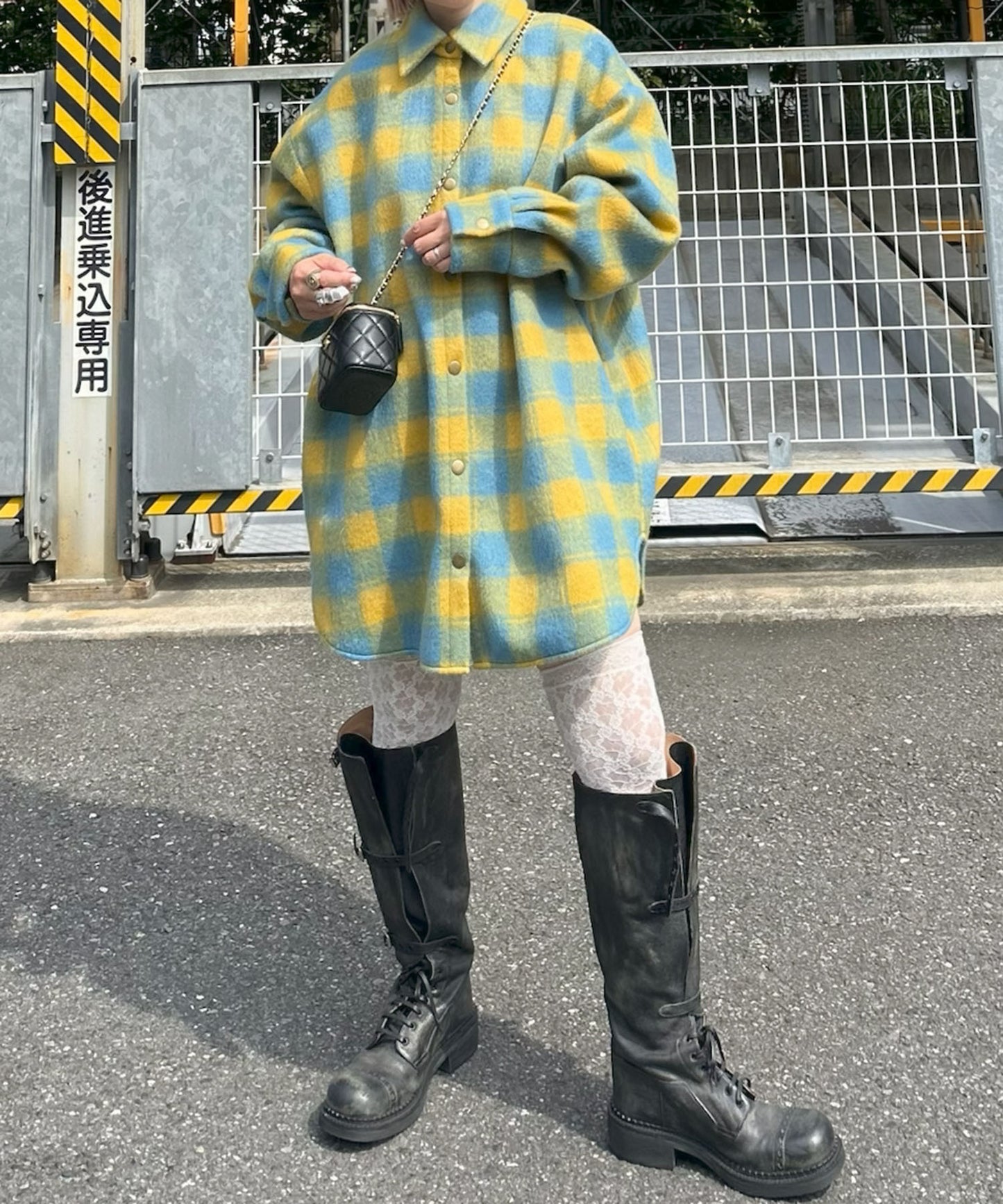 起毛チェックBIGシャツブルゾン【イエロー】