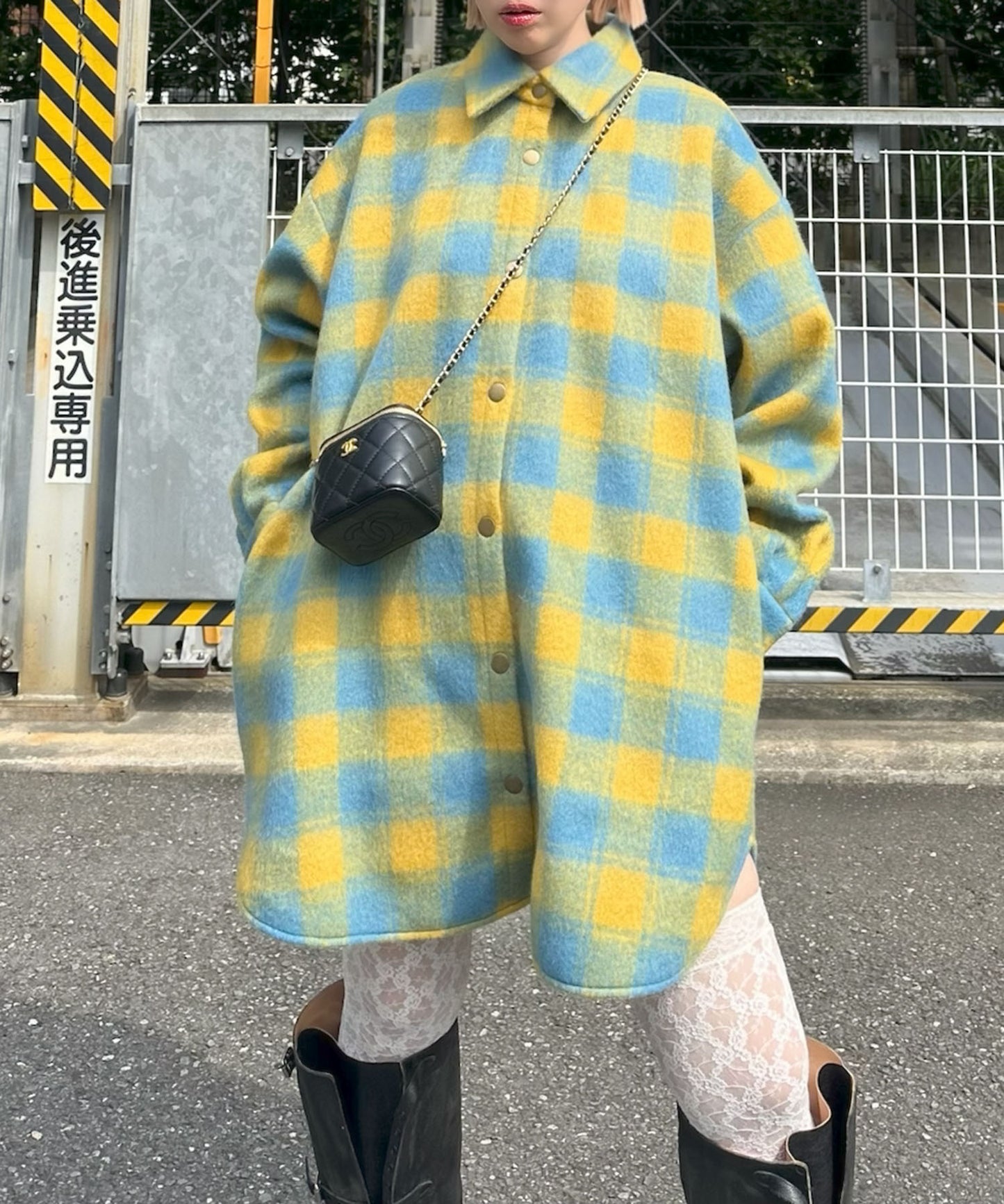 起毛チェックBIGシャツブルゾン【イエロー】