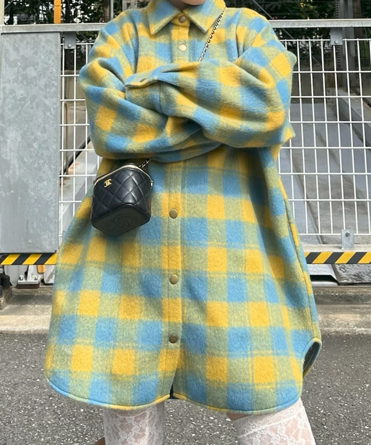 起毛チェックBIGシャツブルゾン【イエロー】