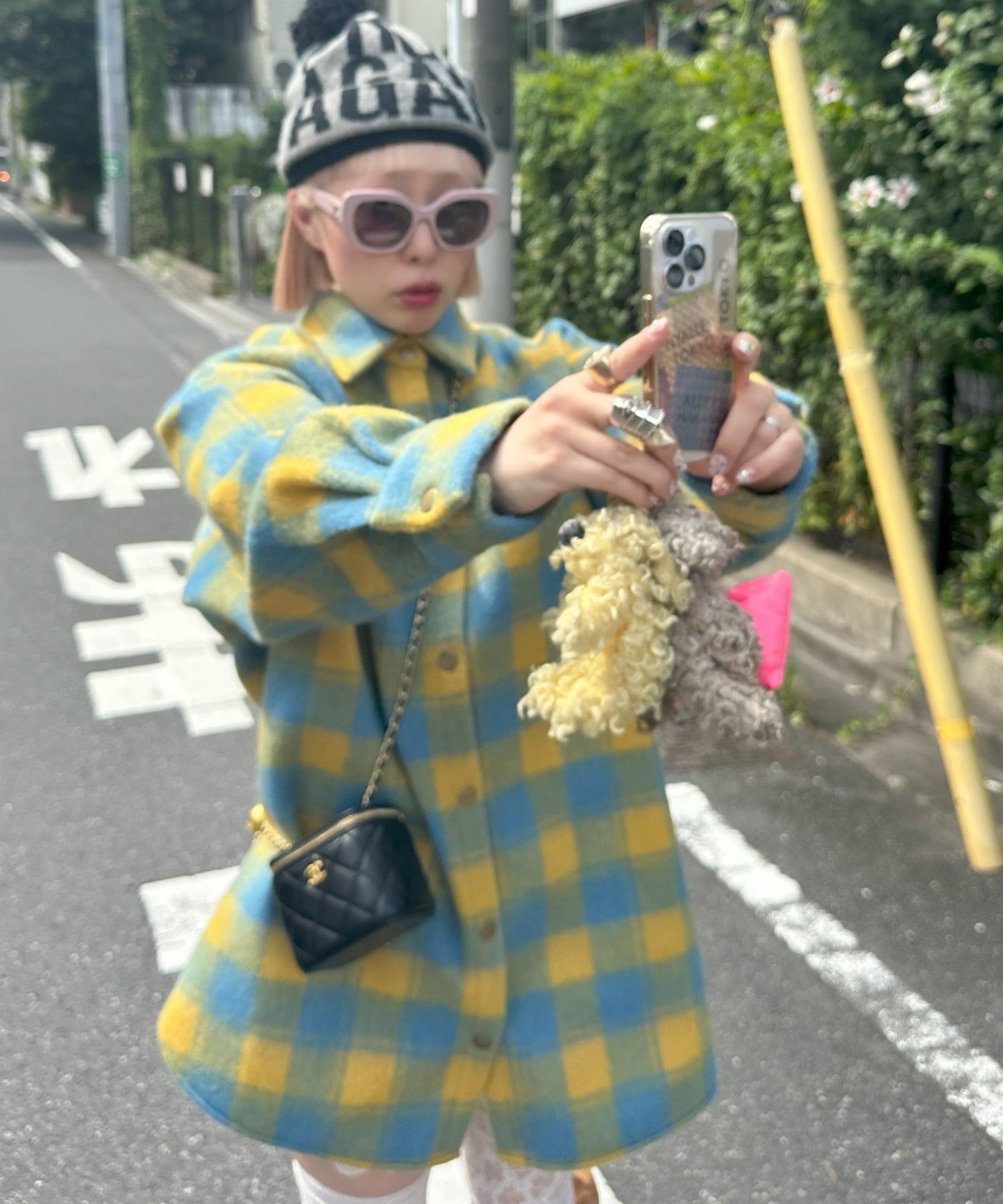 起毛チェックBIGシャツブルゾン【イエロー】