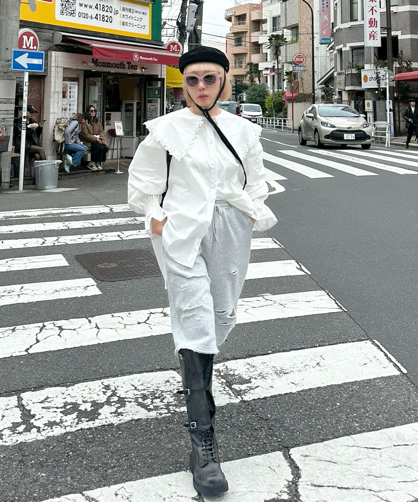 お花モチーフBig衿ブラウス【オフホワイト】