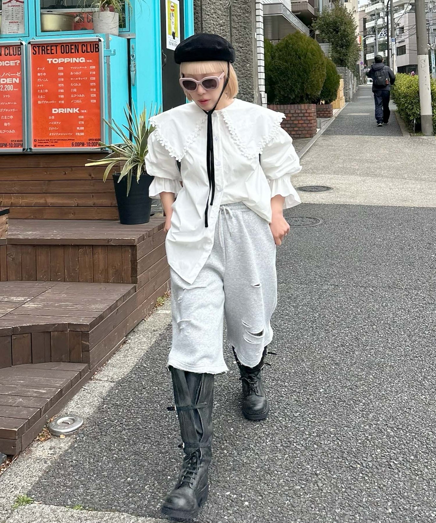 お花モチーフBig衿ブラウス【オフホワイト】