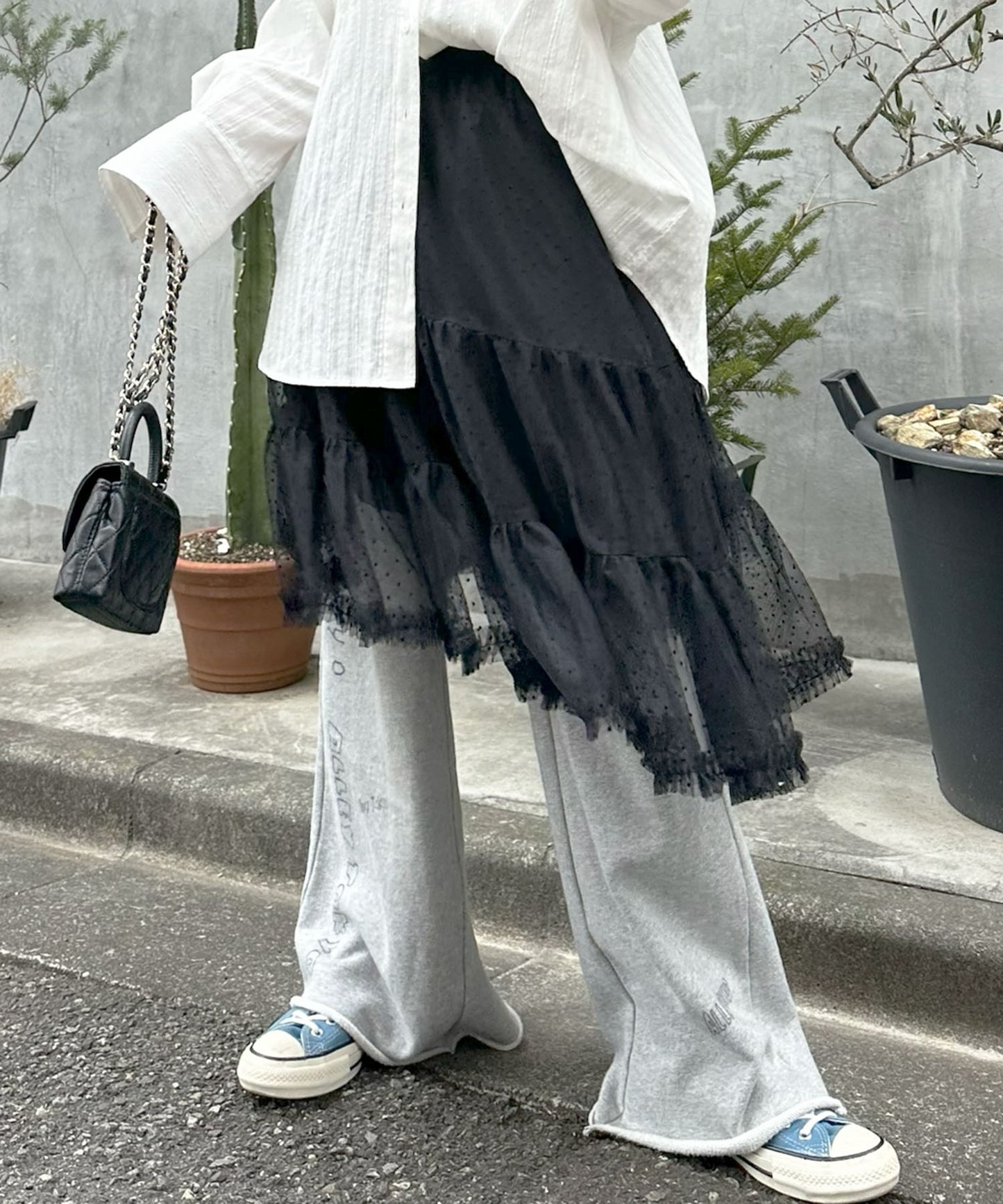 ドットアシメチュールスカート【ブラック】