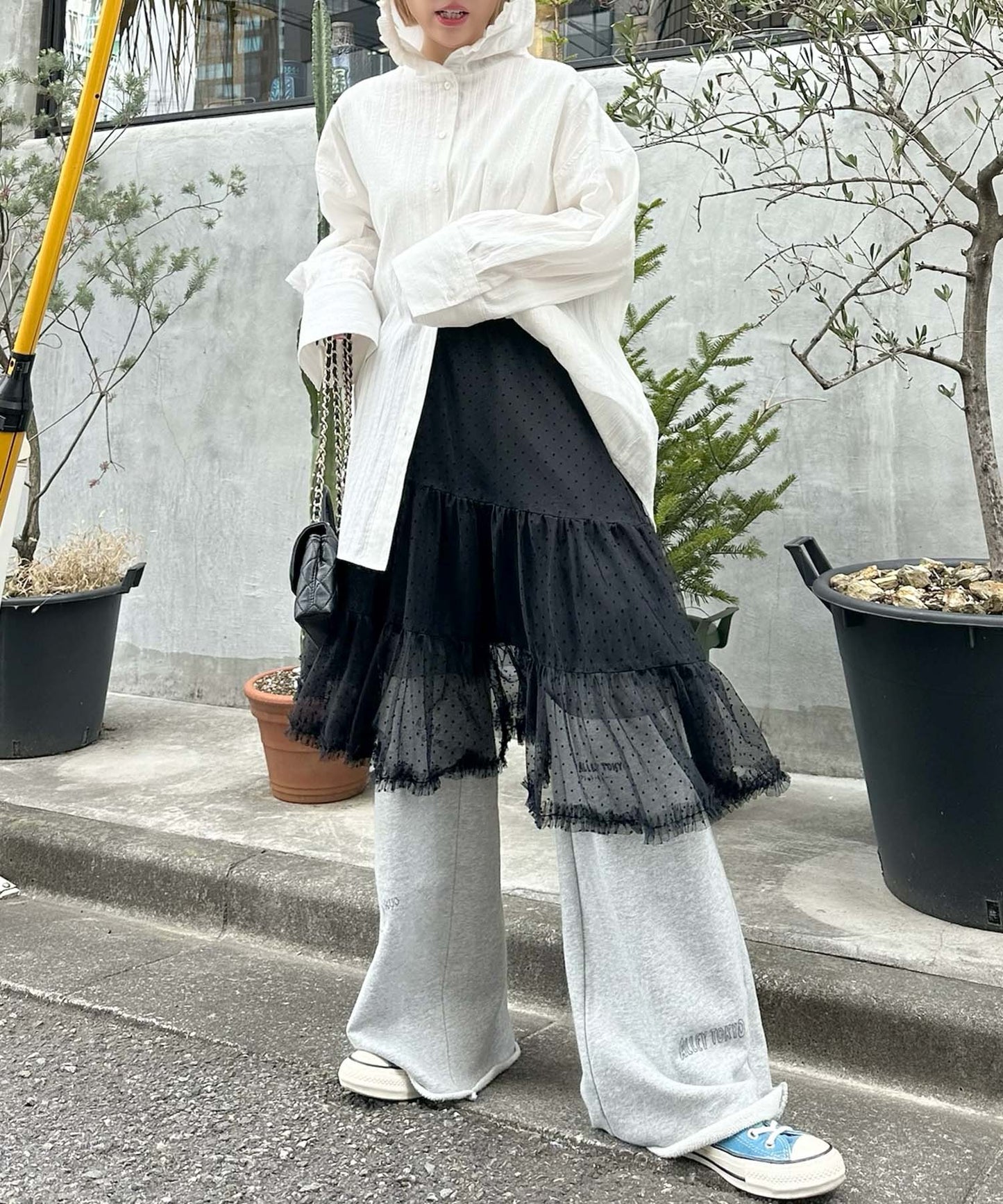 ドットアシメチュールスカート【ブラック】