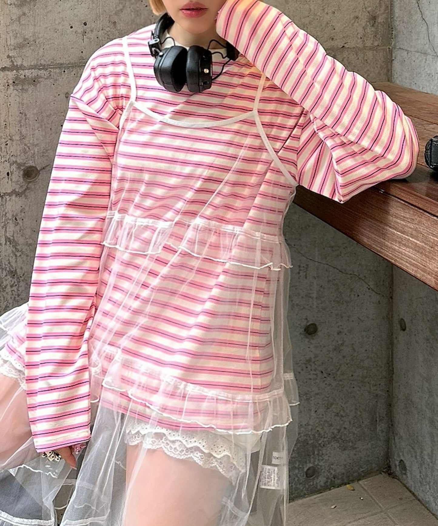 ボーダーBigロンT【ピンク】