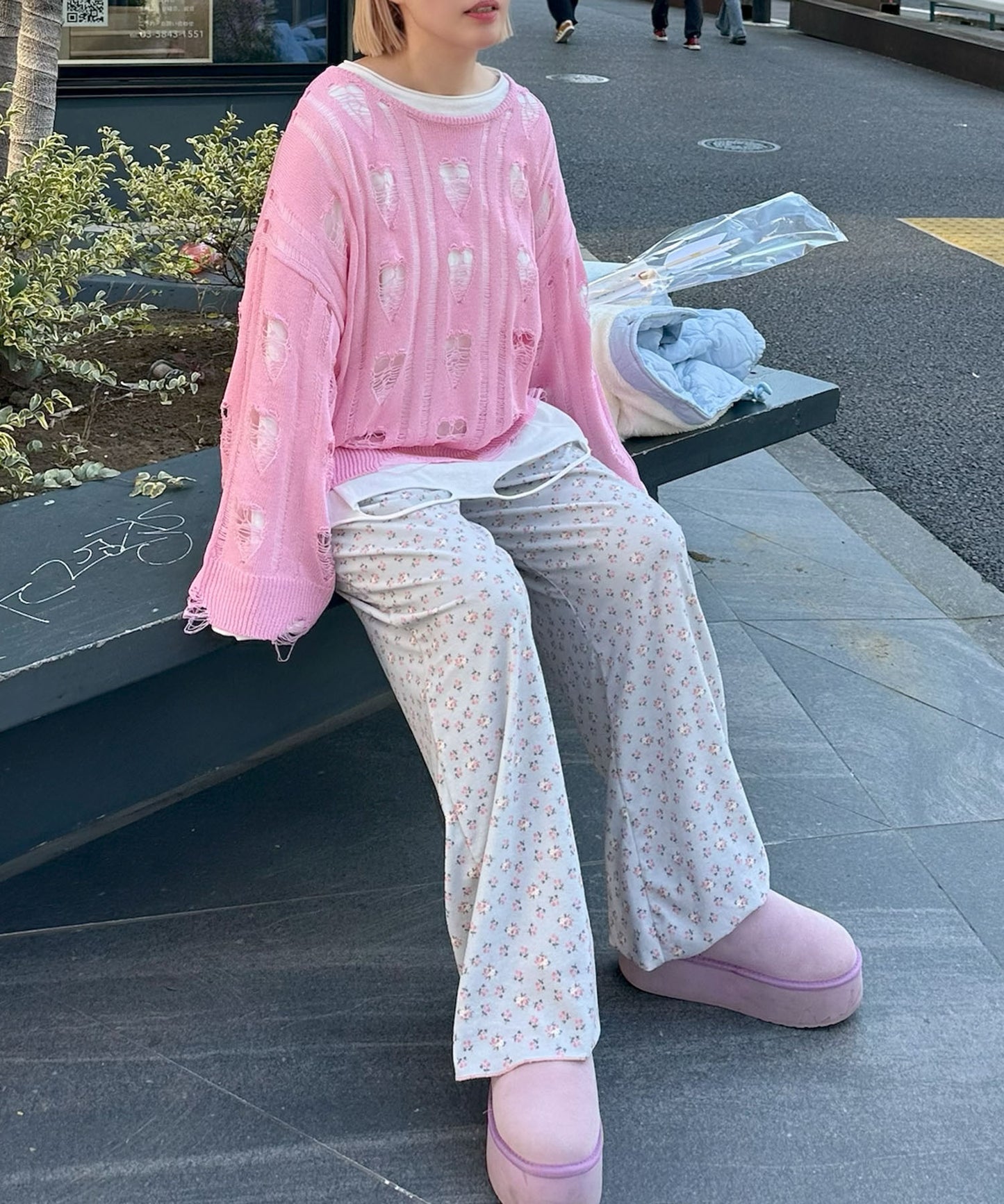 ハートダメージニットのnew【ピンク】