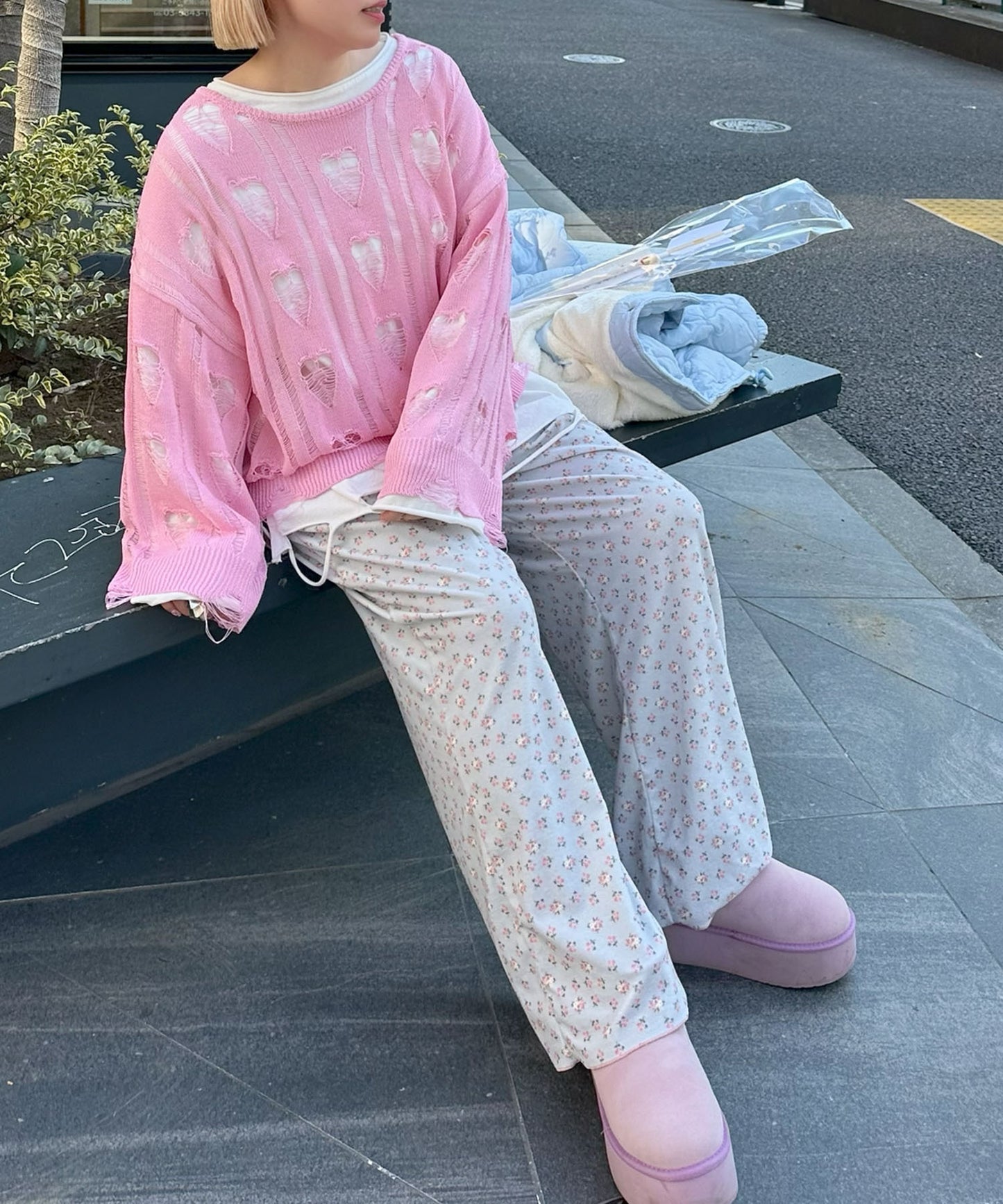 ハートダメージニットのnew【ピンク】