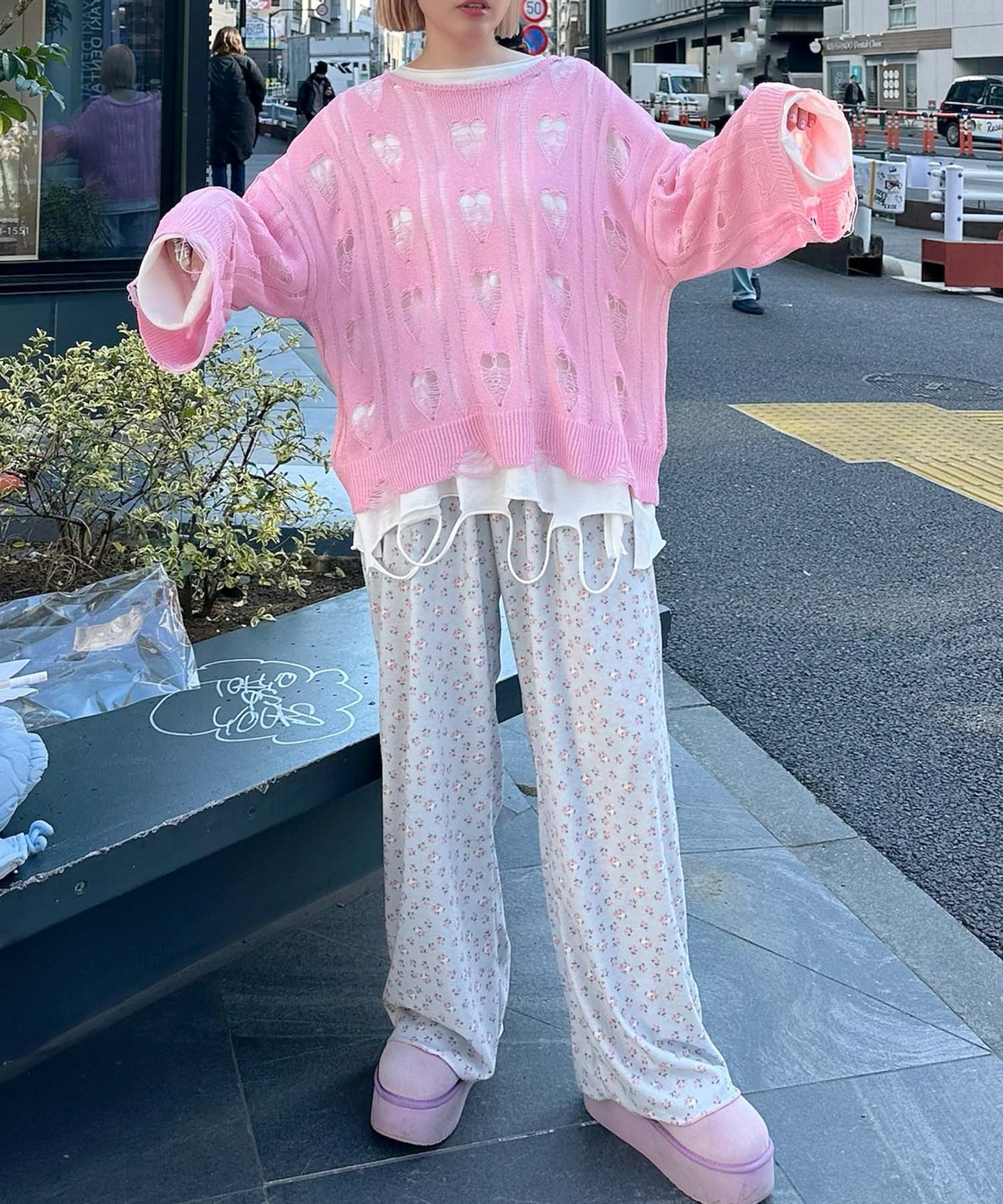 ハートダメージニットのnew【ピンク】