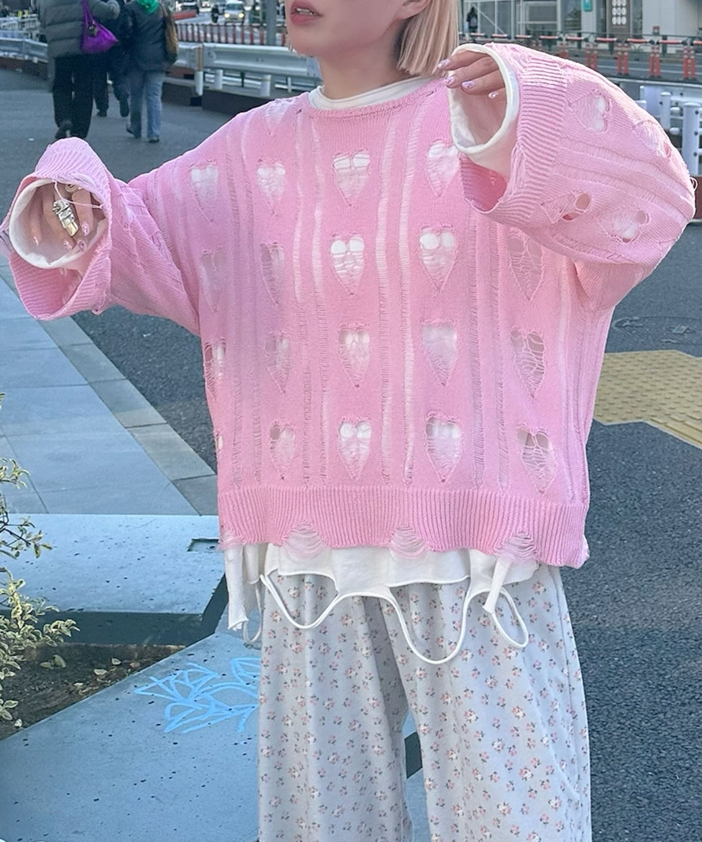 ハートダメージニットのnew【ピンク】