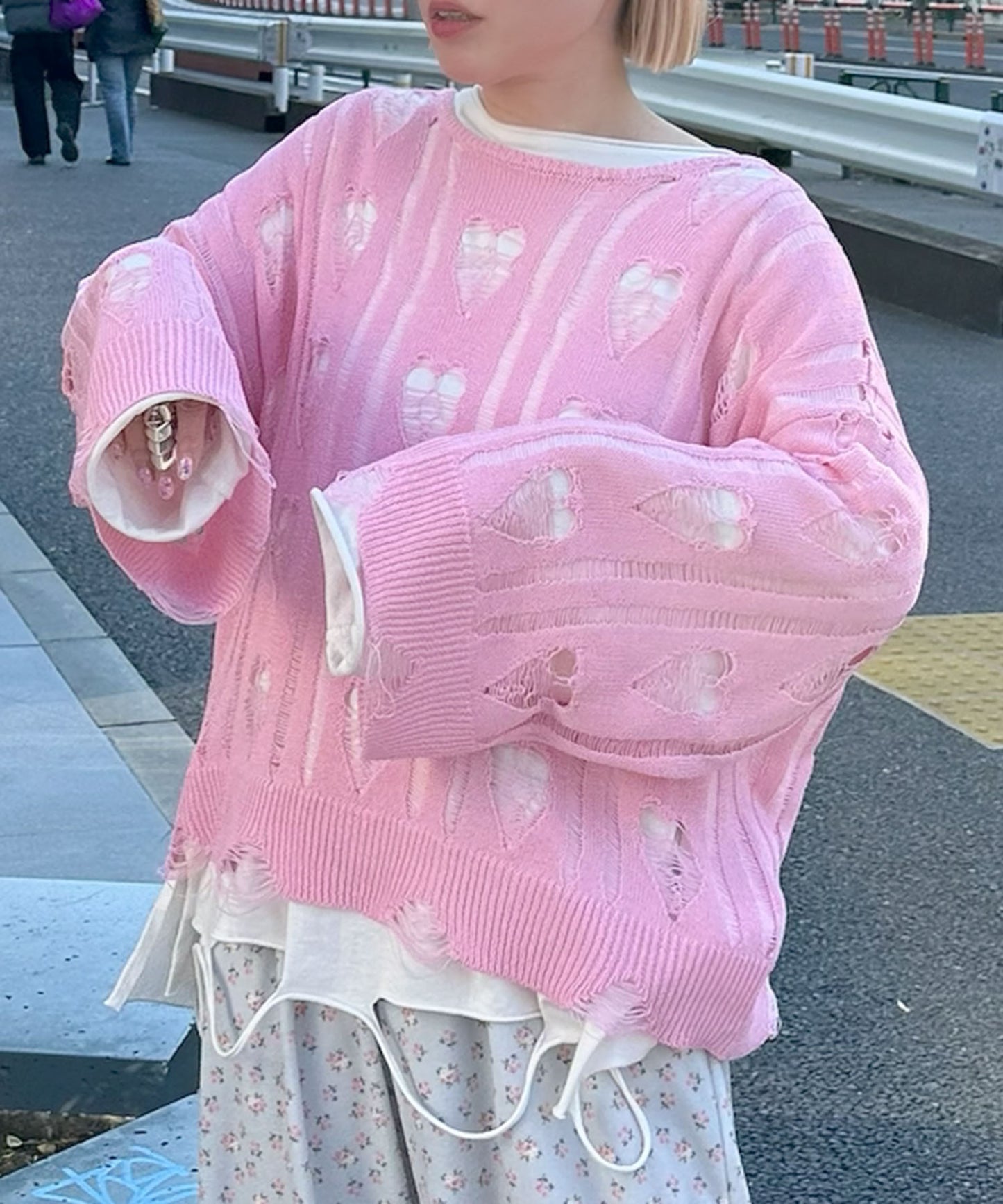 ハートダメージニットのnew【ピンク】