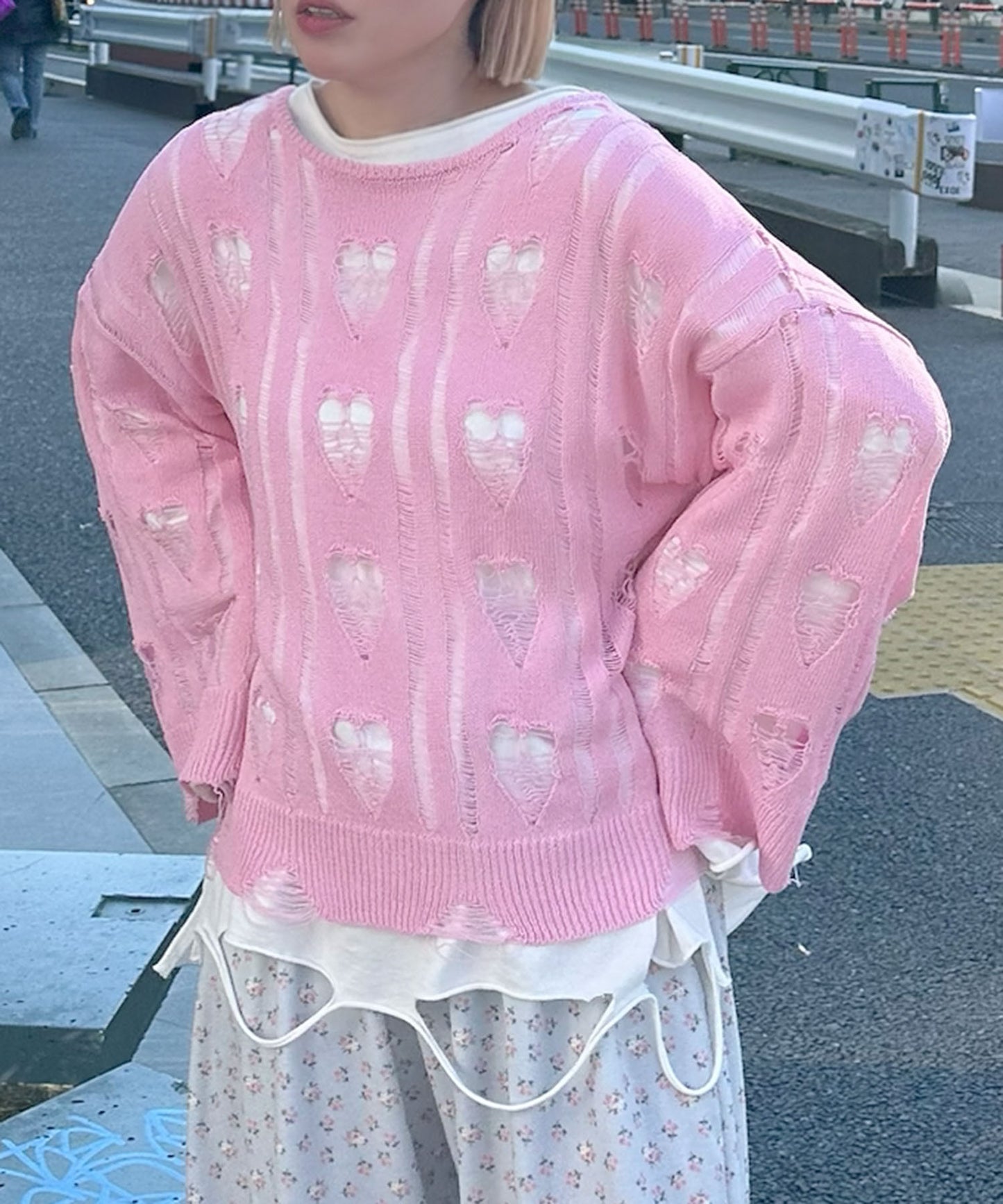 ハートダメージニットのnew【ピンク】