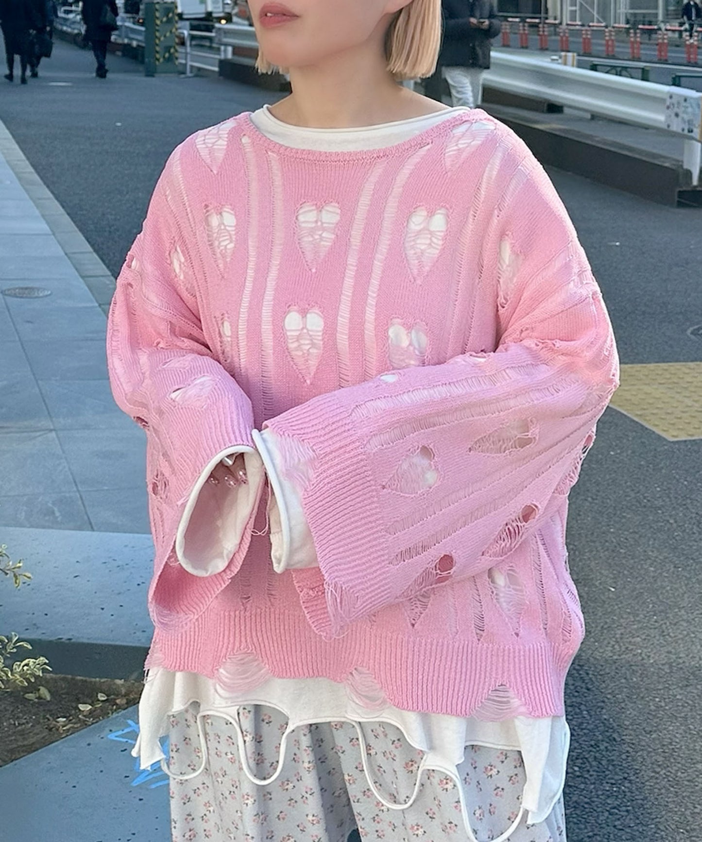 ハートダメージニットのnew【ピンク】