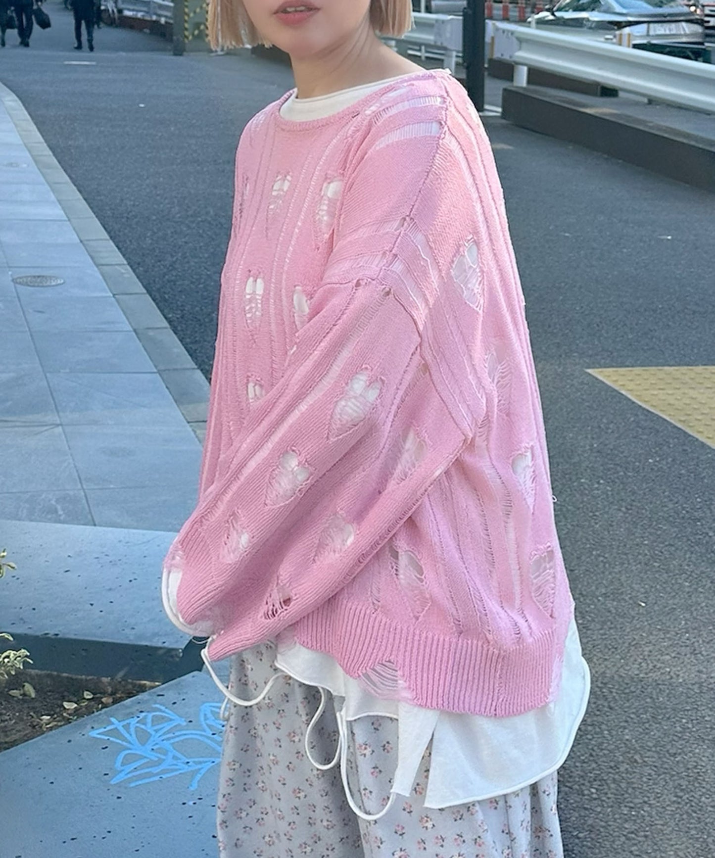 ハートダメージニットのnew【ピンク】