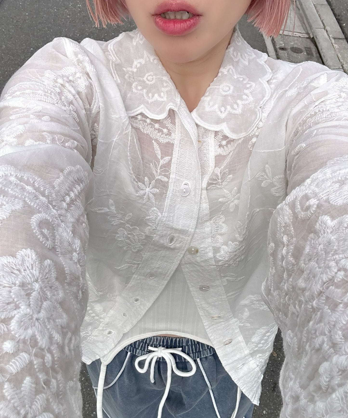 シアーフラワーBigシャツ【オフホワイト】