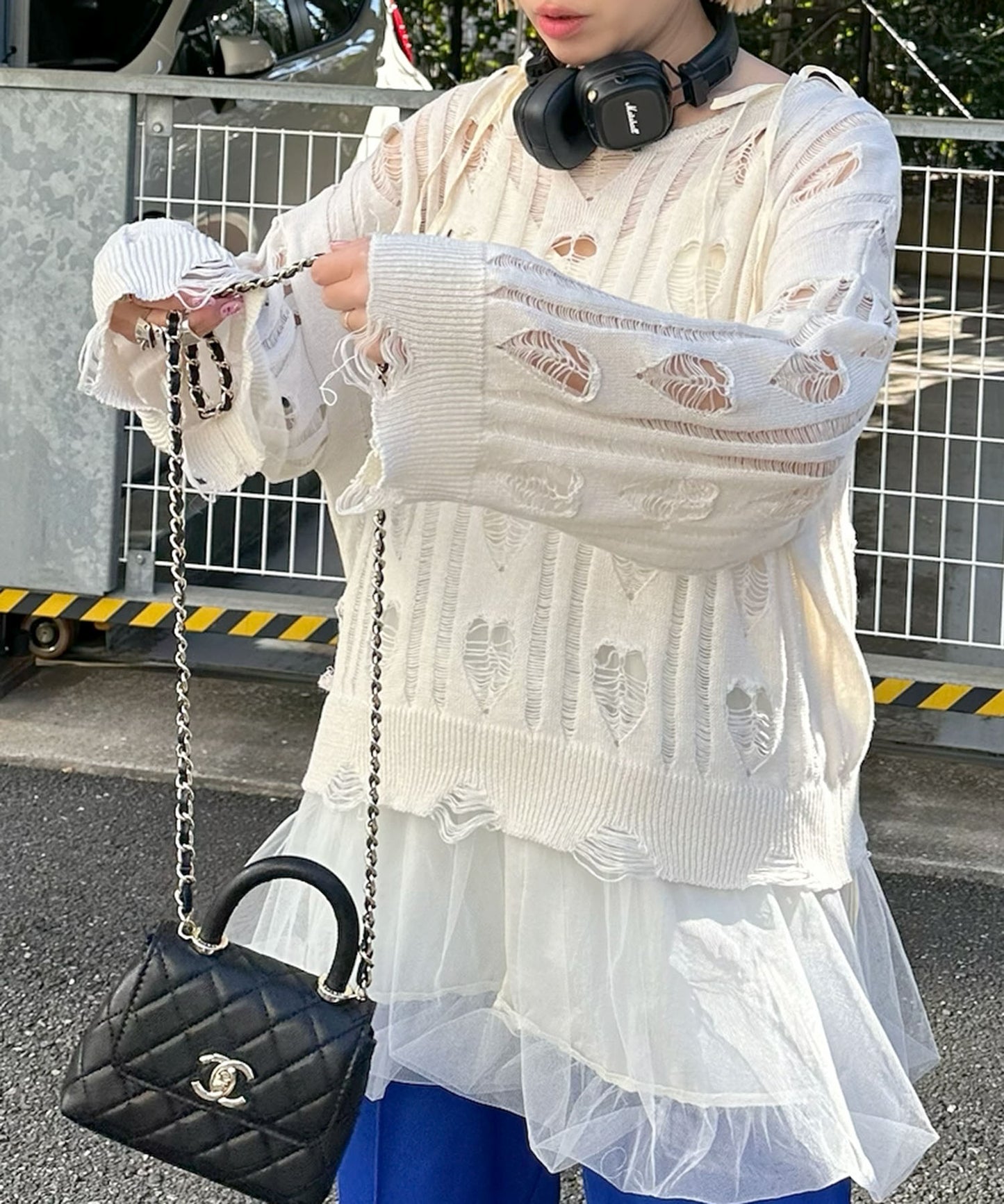 ハートダメージニットのnew【オフホワイト】