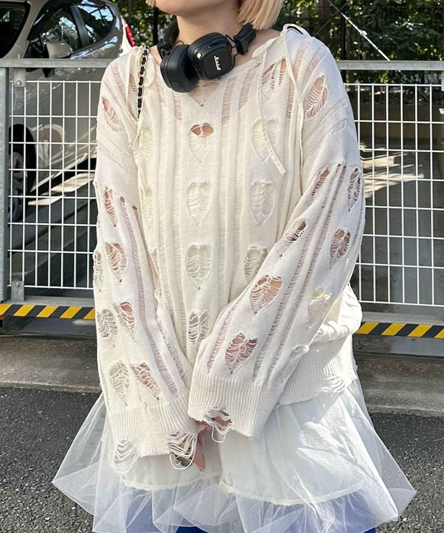 ハートダメージニットのnew【オフホワイト】