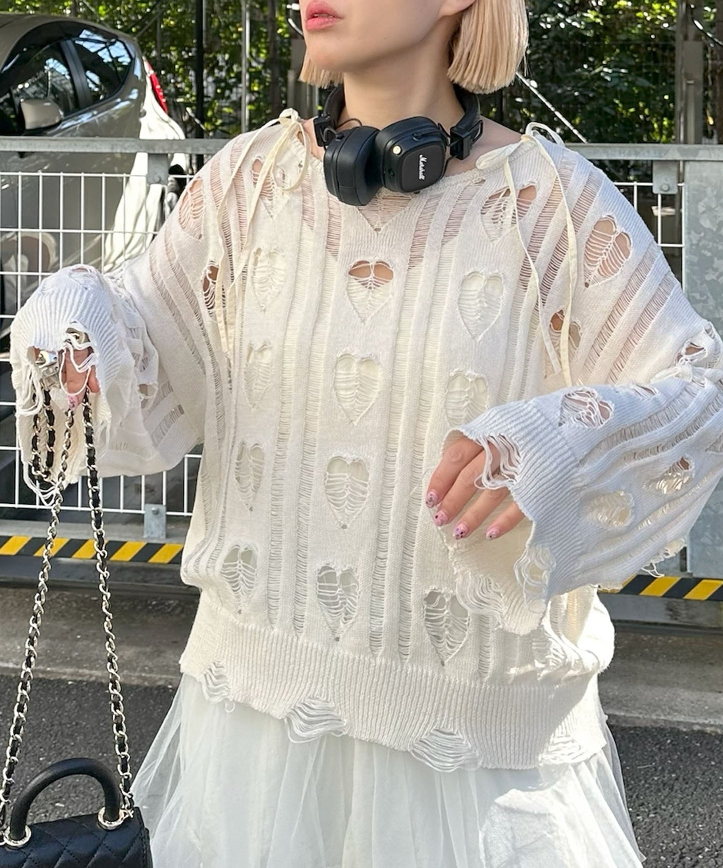 ハートダメージニットのnew【オフホワイト】