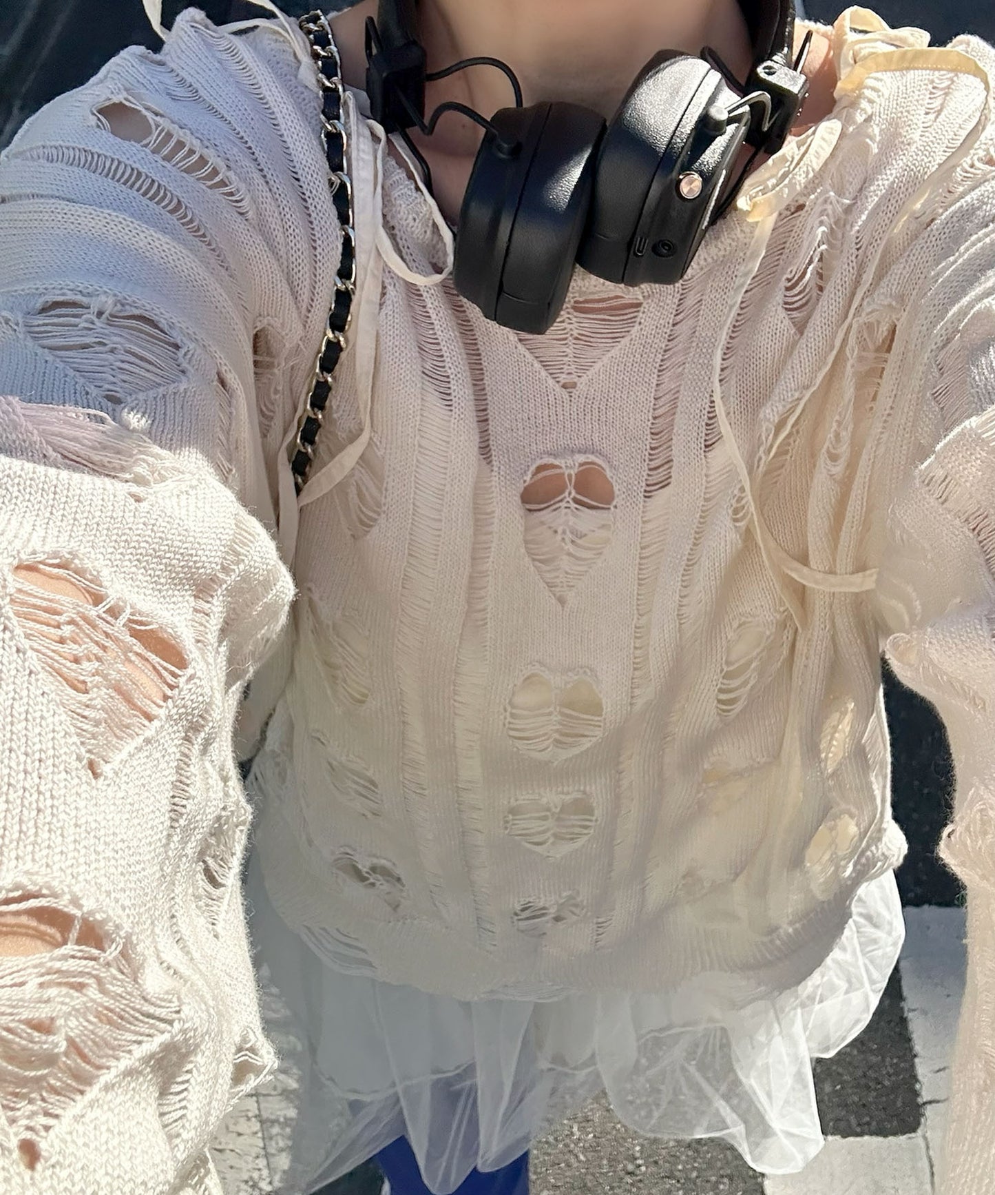 ハートダメージニットのnew【オフホワイト】