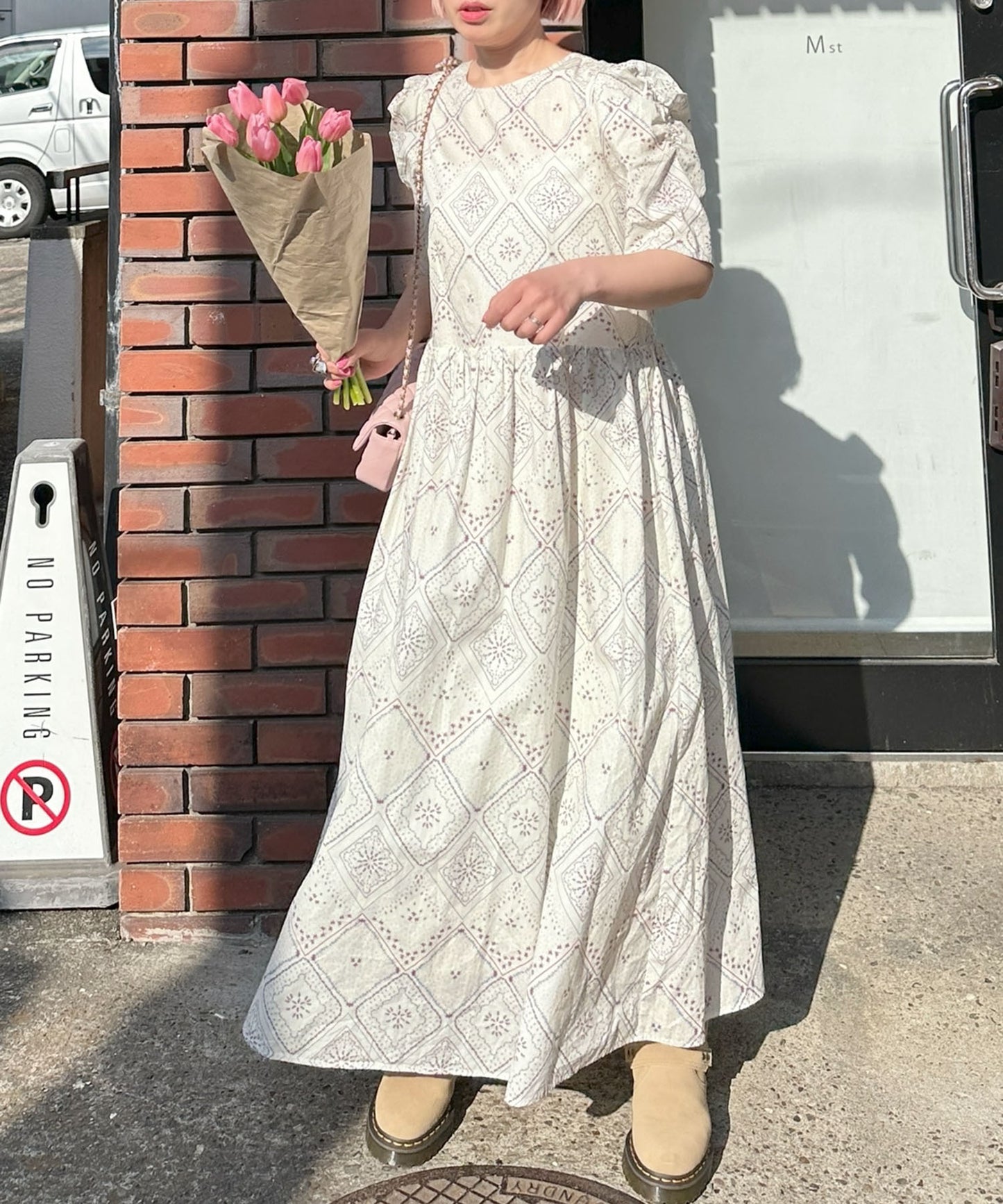 古着っぽワンピ【ホワイト系】