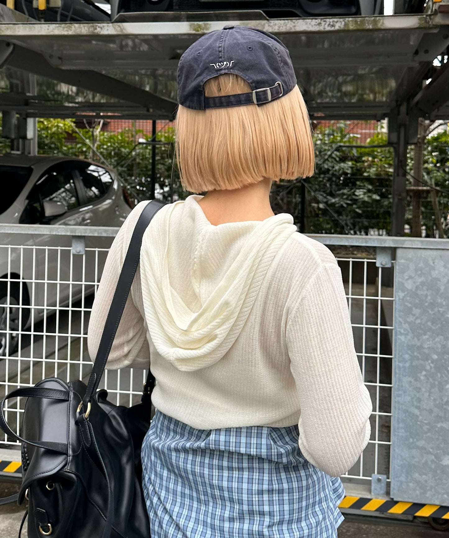 フード付シアーニットトップス【オフホワイト】