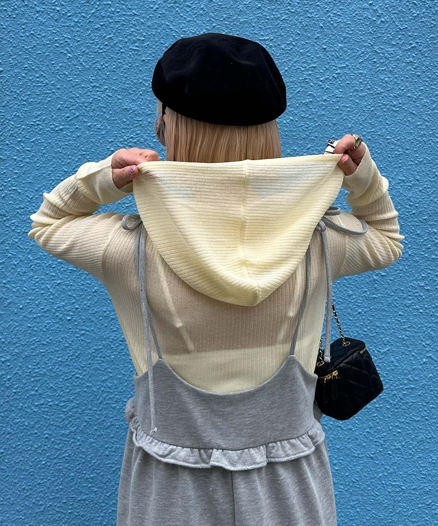 フード付シアーニットトップス【イエロー】