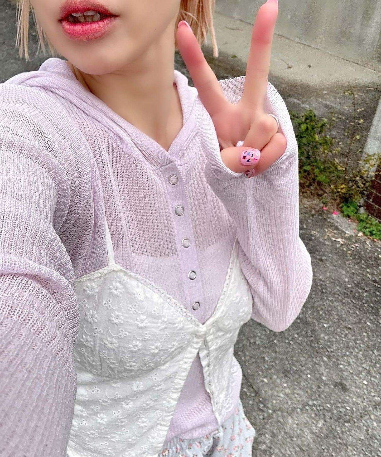 フード付シアーニットトップス【ラベンダー】