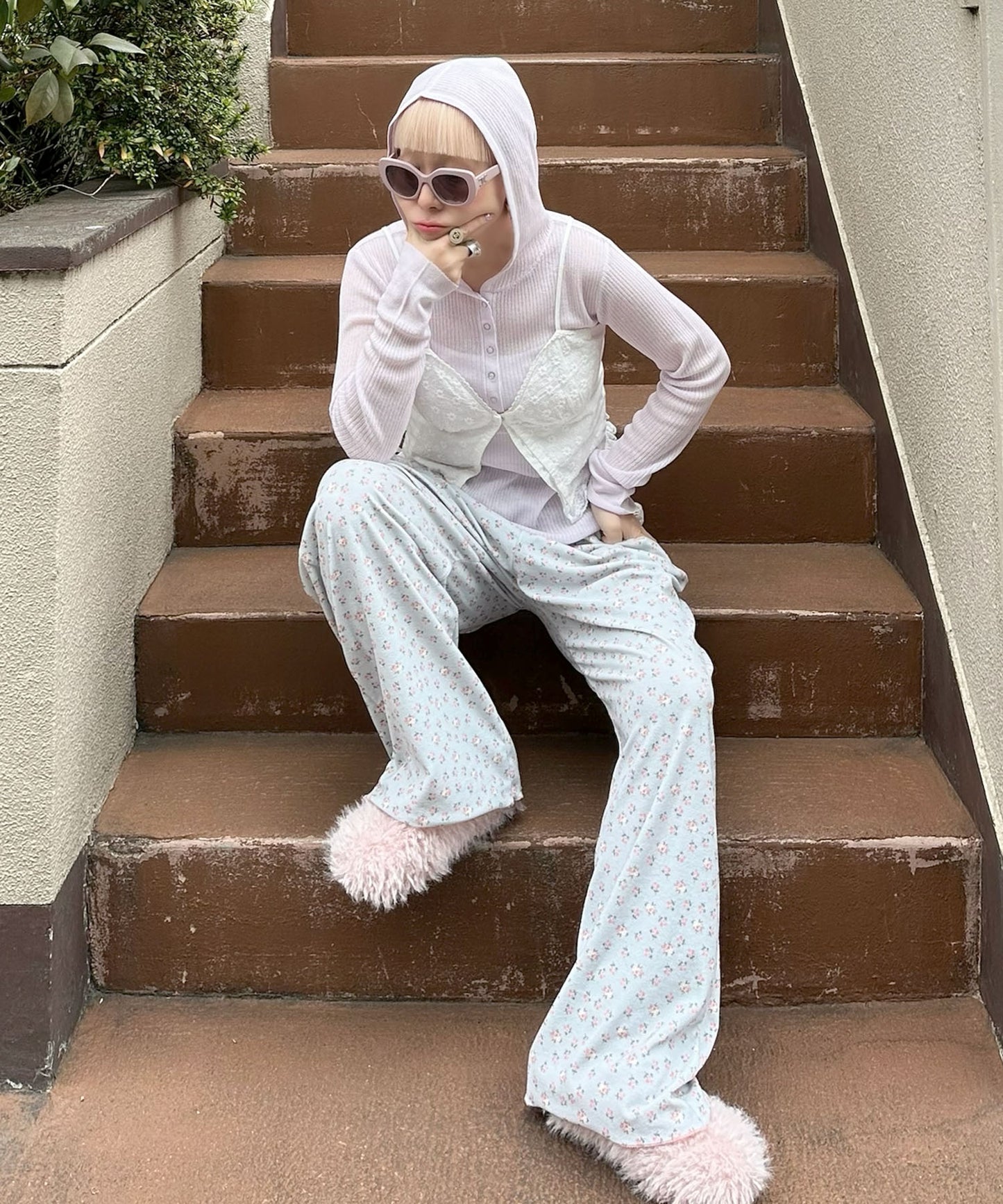 フード付シアーニットトップス【ラベンダー】