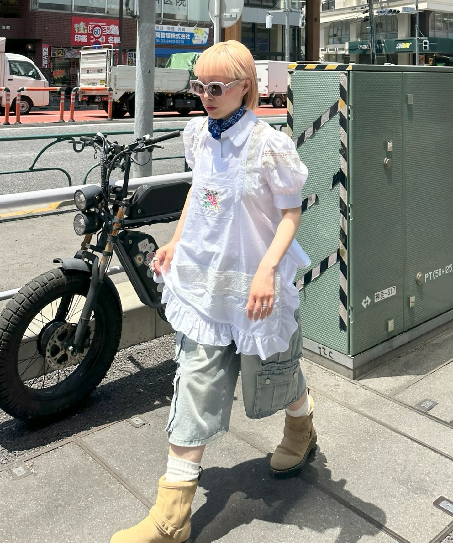 ポケいっぱいデニムハーパン【サックスブルー】