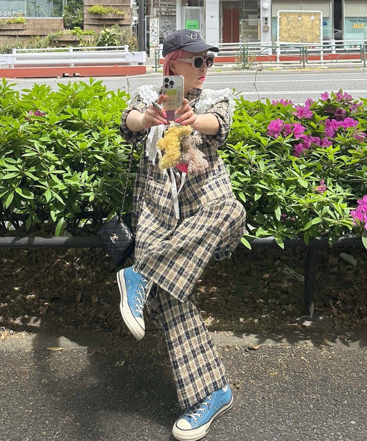 【セットアップで着られる】チェックイージーパンツ【ブラック】