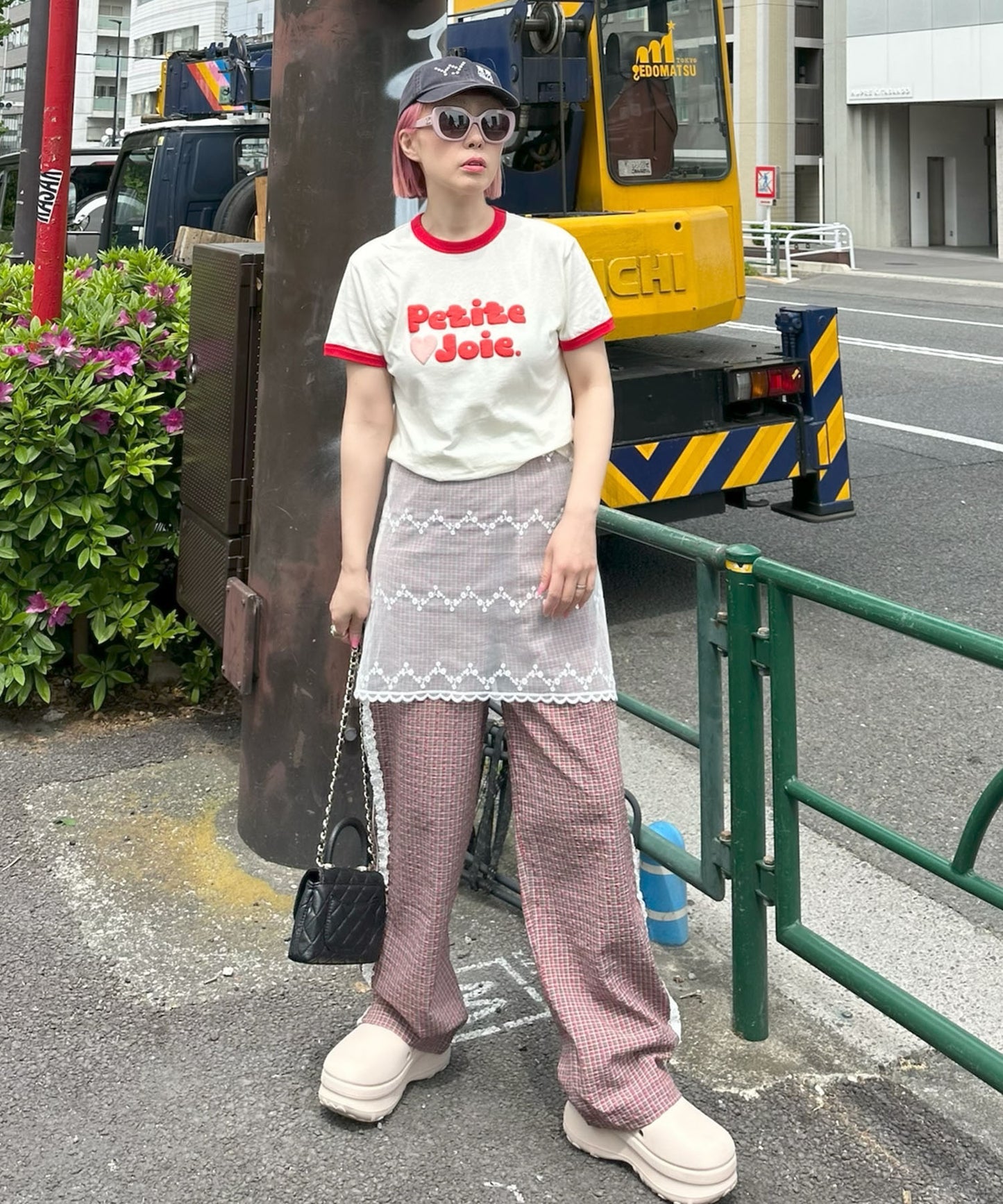 レースラインチェックパンツ【ブラウン】