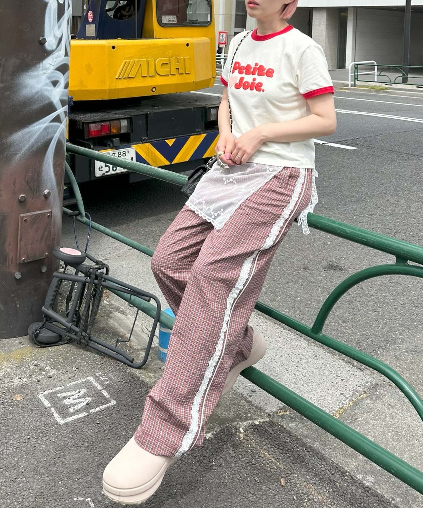 レースラインチェックパンツ【ブラウン】