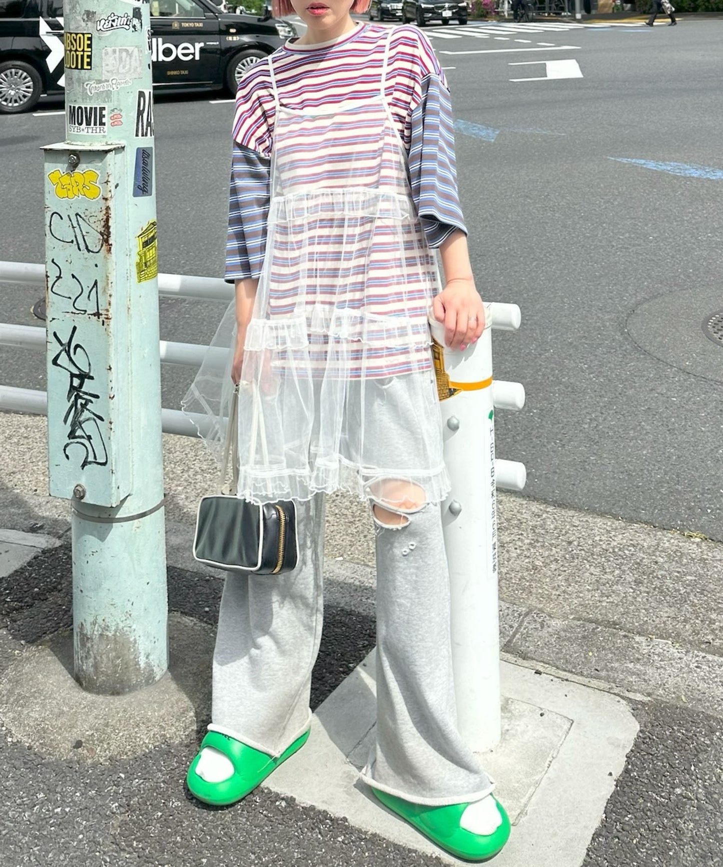 ダメージスウェパンとフレアスカートのセット【グレー】
