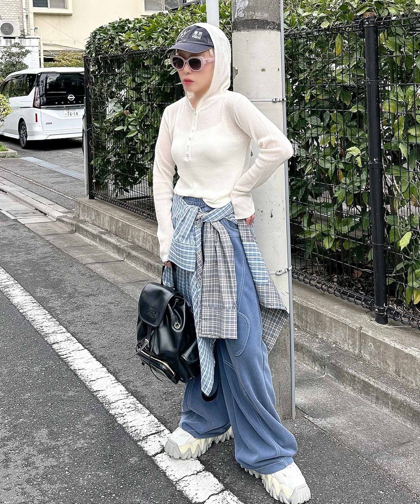 フード付シアーニットトップス【オフホワイト】